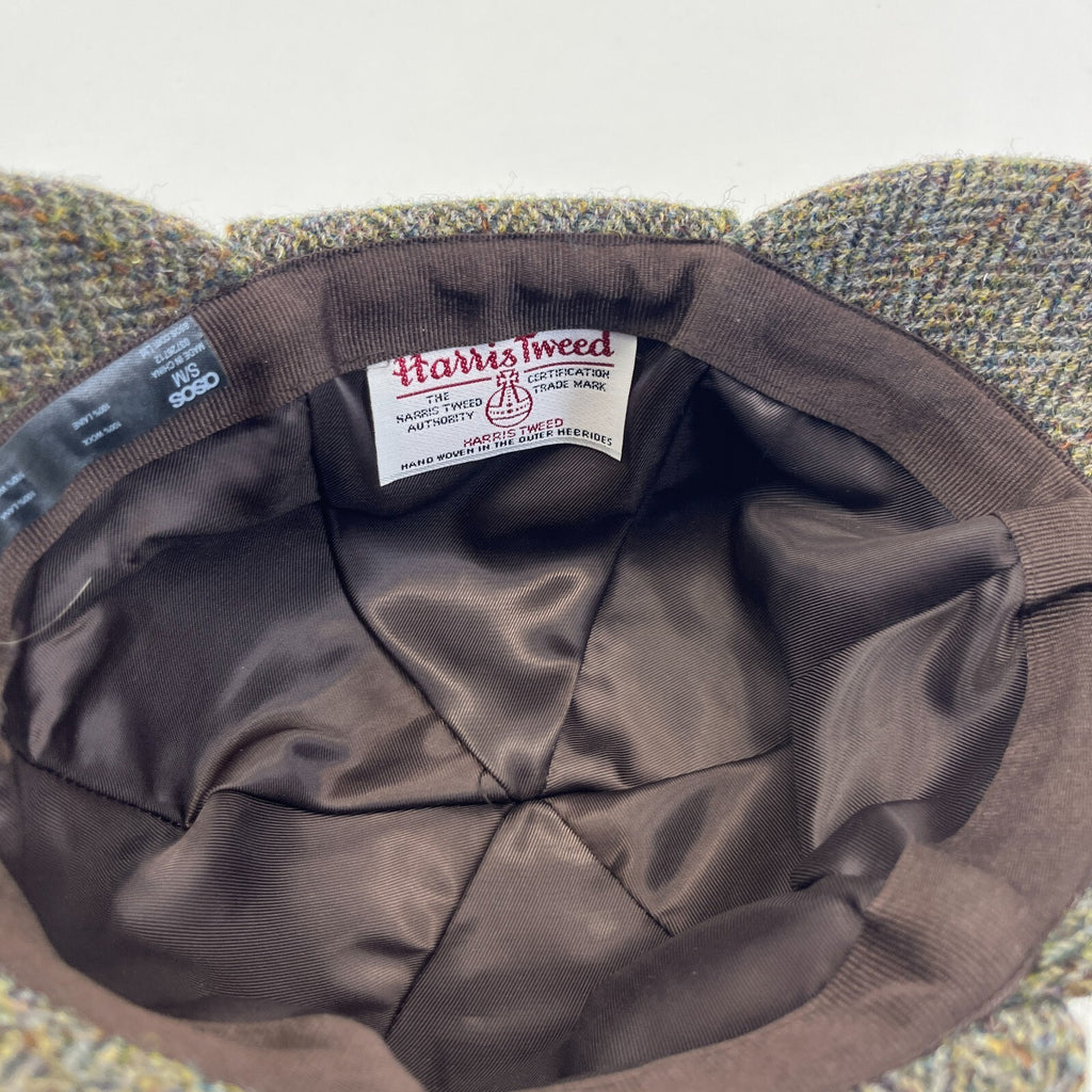 Harris Tweed Deerstalker Hat Cap Brown Herringbone size S/M Sherlock Holmes
