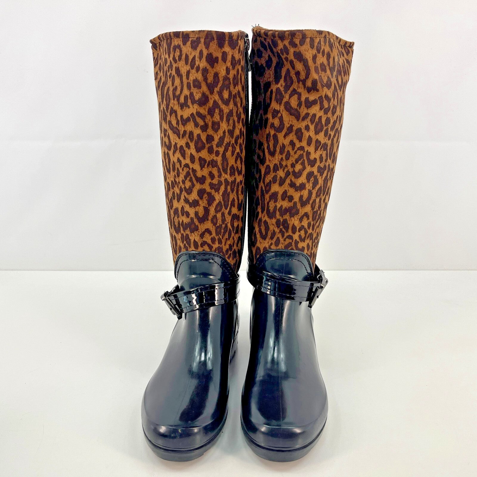 Women's Festival Boots Wellies Textured Leopard Print on Brown size UK 5 - EU 38