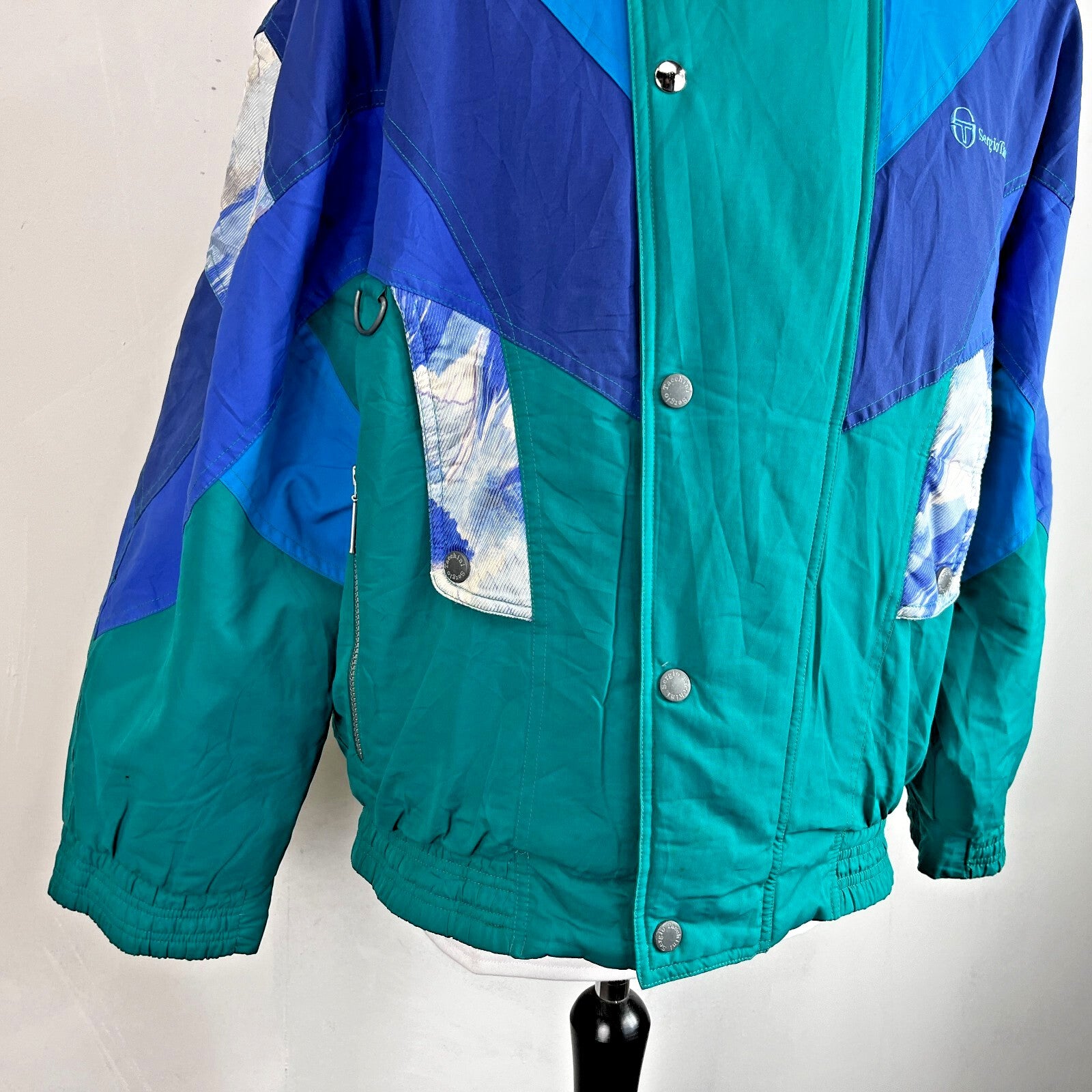 Vintage Sergio Tacchini 80s 90s Mens size M White Label Ski Jacket Blue & Green