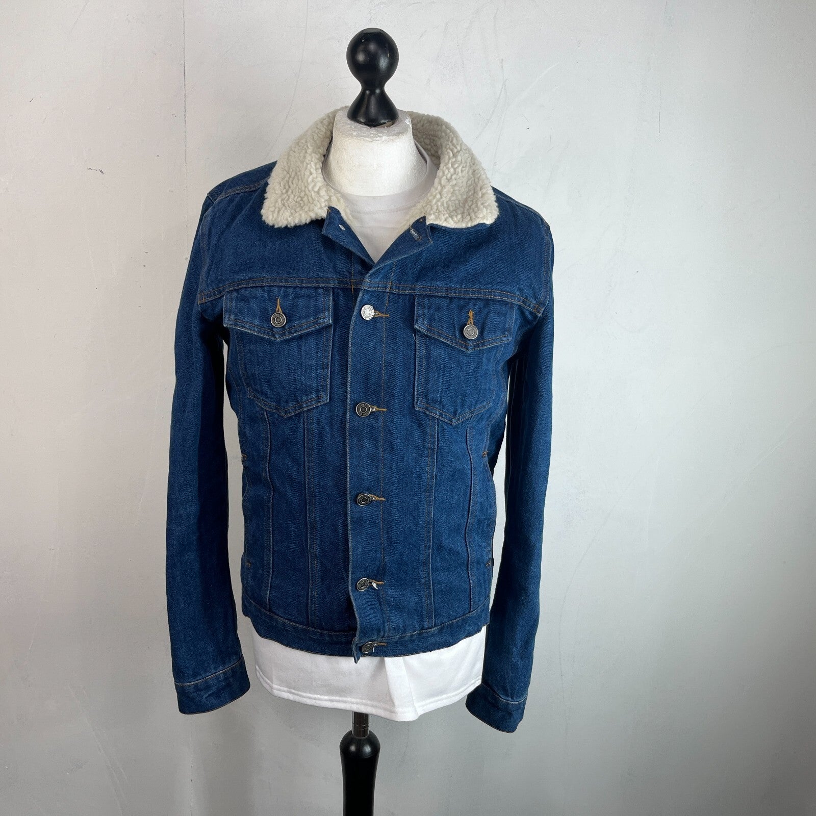 Blakely Mens Blue Denim Jacket Sherpa Fleece Lined Trucker size Medium