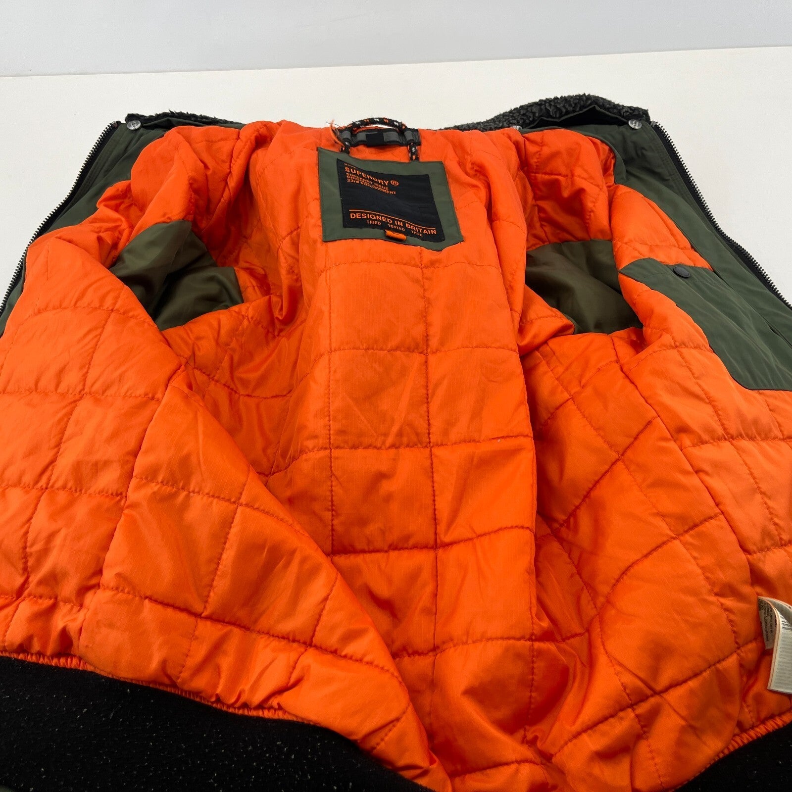 SuperDry 23rd Squadron Aviator Bomber Jacket Dark Green w/ Sherpa Collar size L