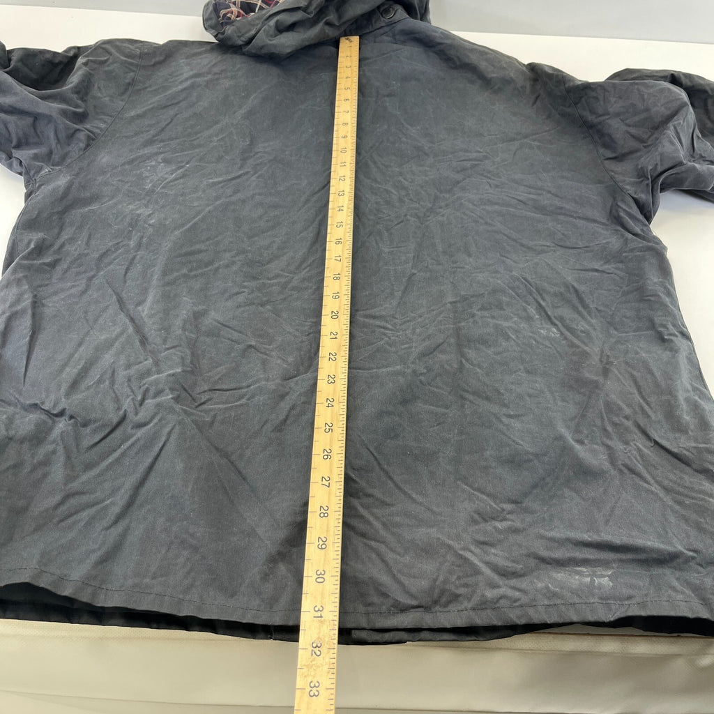 Mc Orvis Wax Jacket Mens size M Black Waxed Coat with Hood Made in the UK