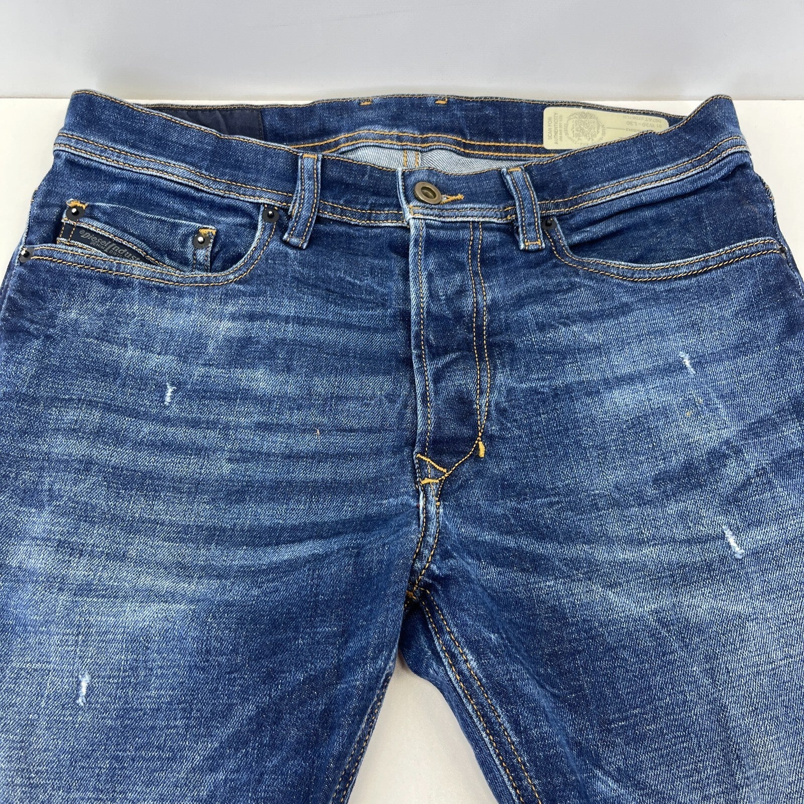 Diesel Tepphar Distressed Stretch Slim Carrot Jeans Men’s W30 L30 Denim Blue