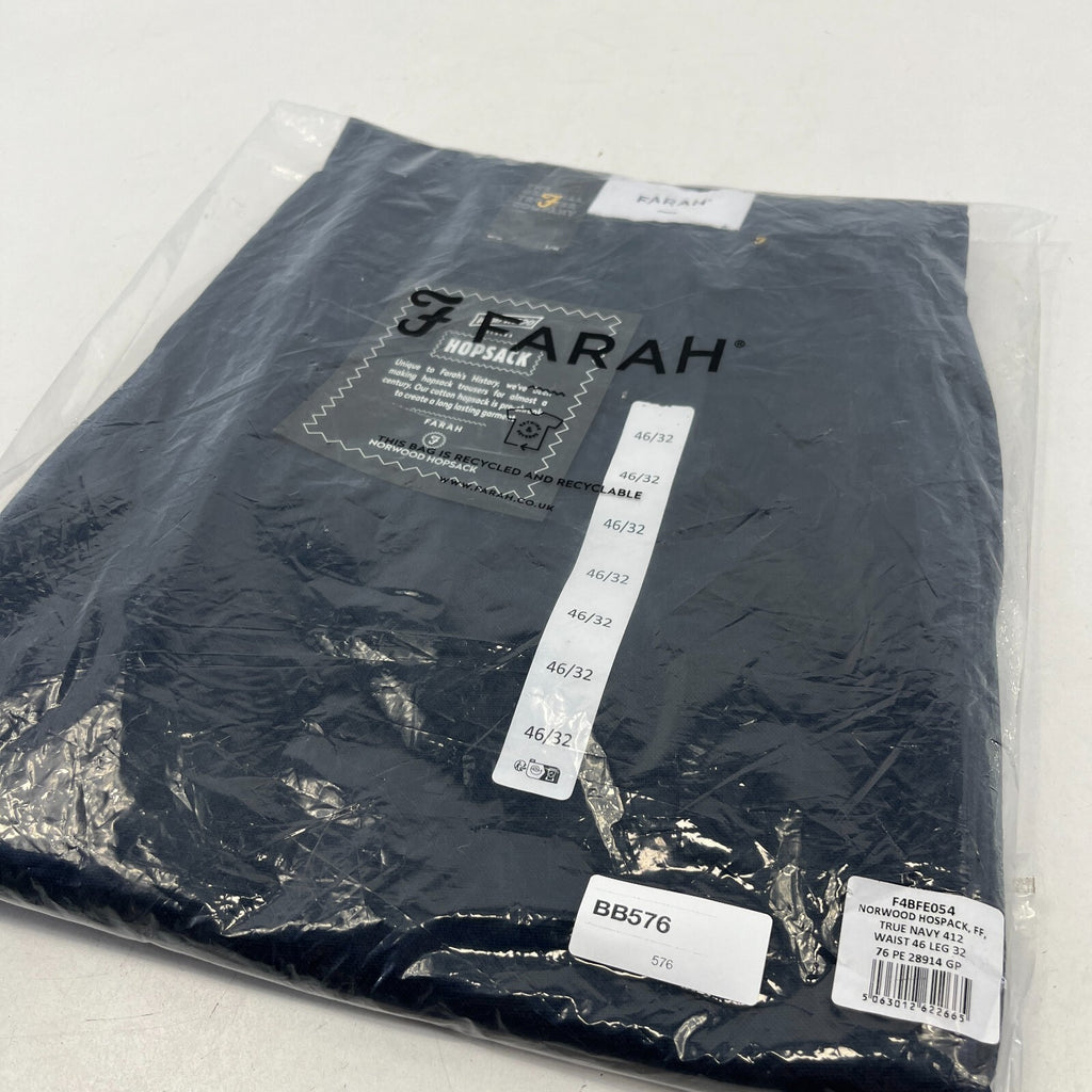 Farah Norwood Hopsack 100% Cotton Trousers Regular Fit W46" L32" True Navy Blue