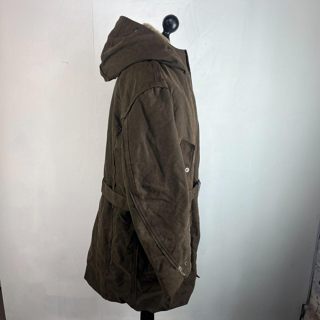 Rare Iesse Industrie Heavy Wax Denim Coat Brown & Removable Faux Fur Liner EU 50