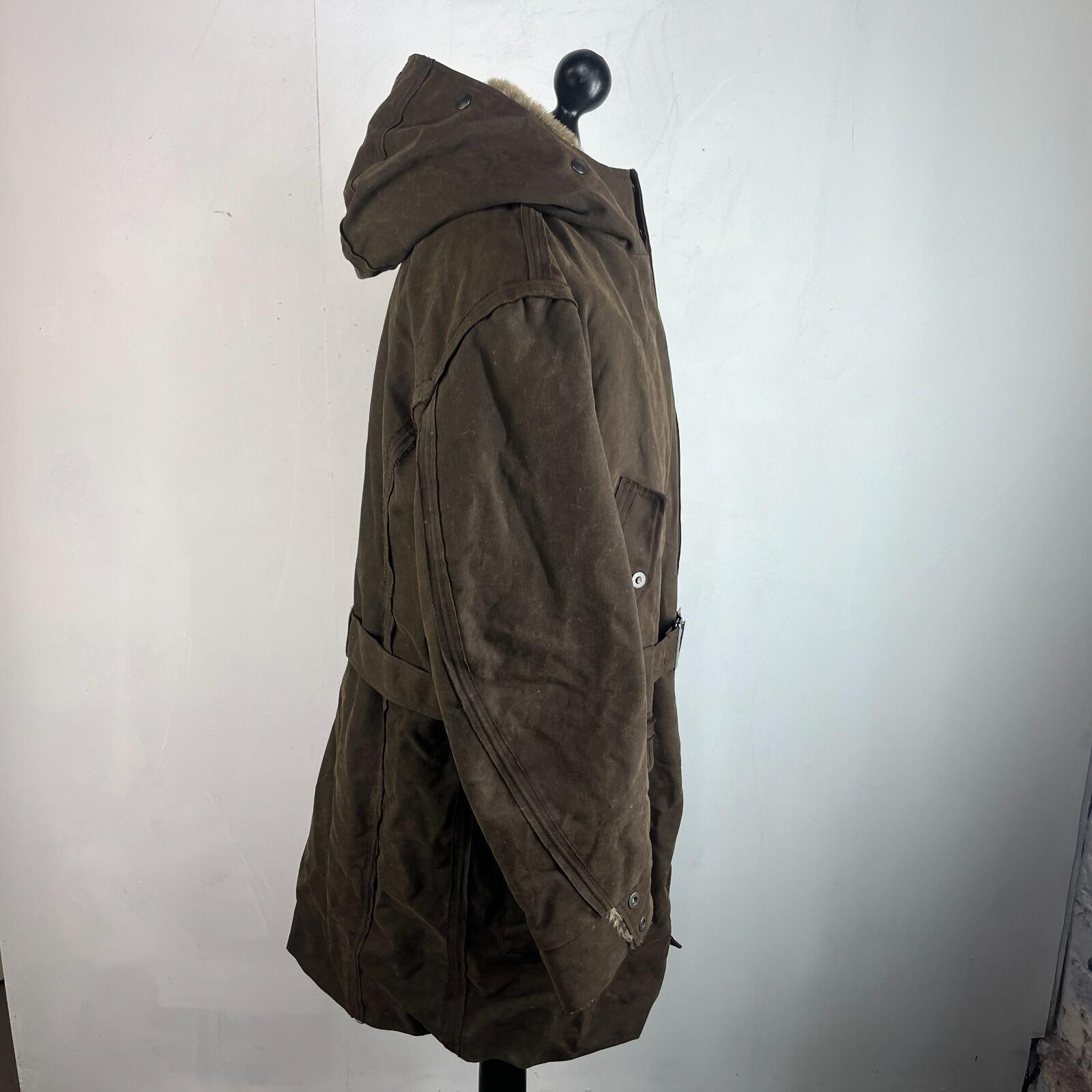 Rare Iesse Industrie Heavy Wax Denim Coat Brown & Removable Faux Fur Liner EU 50