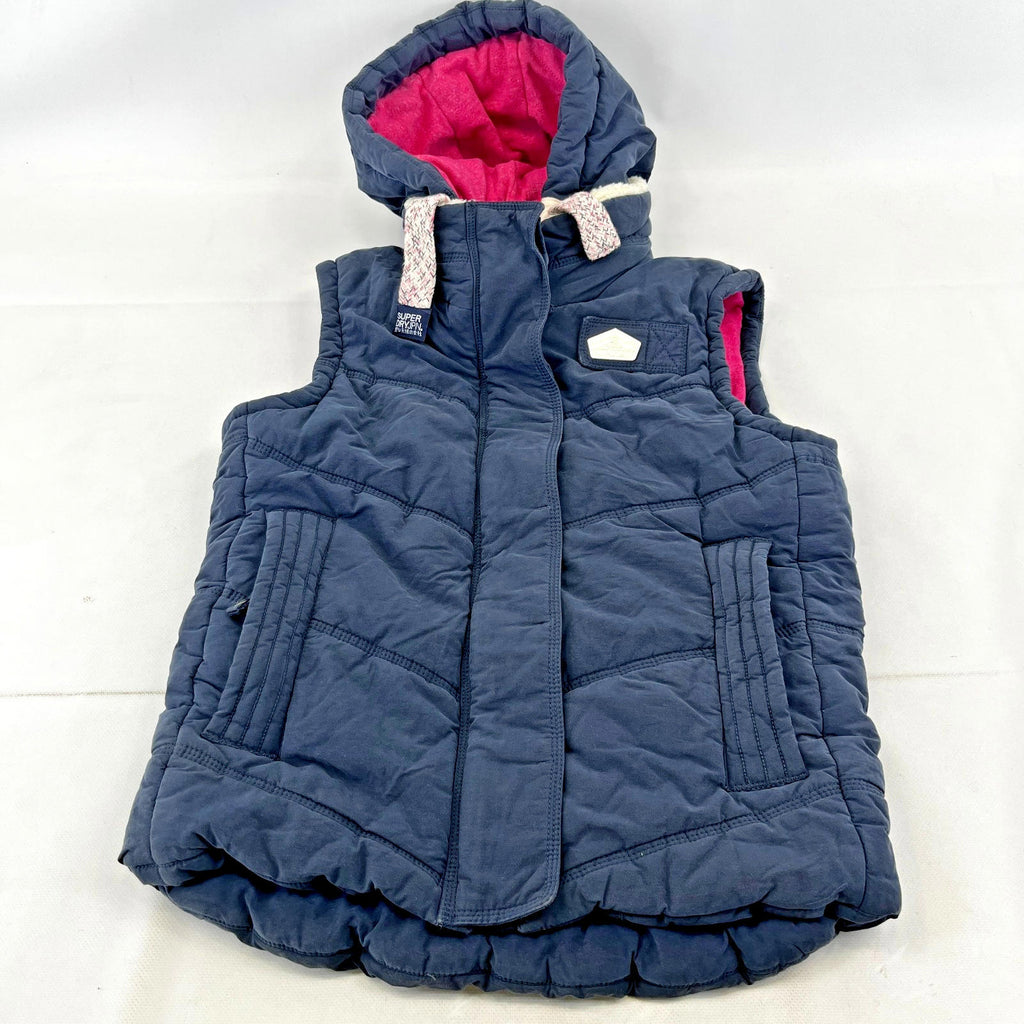 Superdry Alpine Sport Womens Gilet size L Blue Body Warmer Vest Sherpa Collar