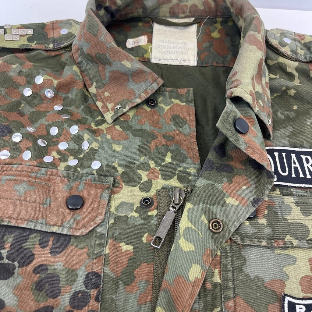 Vtg German Army Flecktarn Camo Custom Punk Jacket Combat Green Gr.2 (UK M)