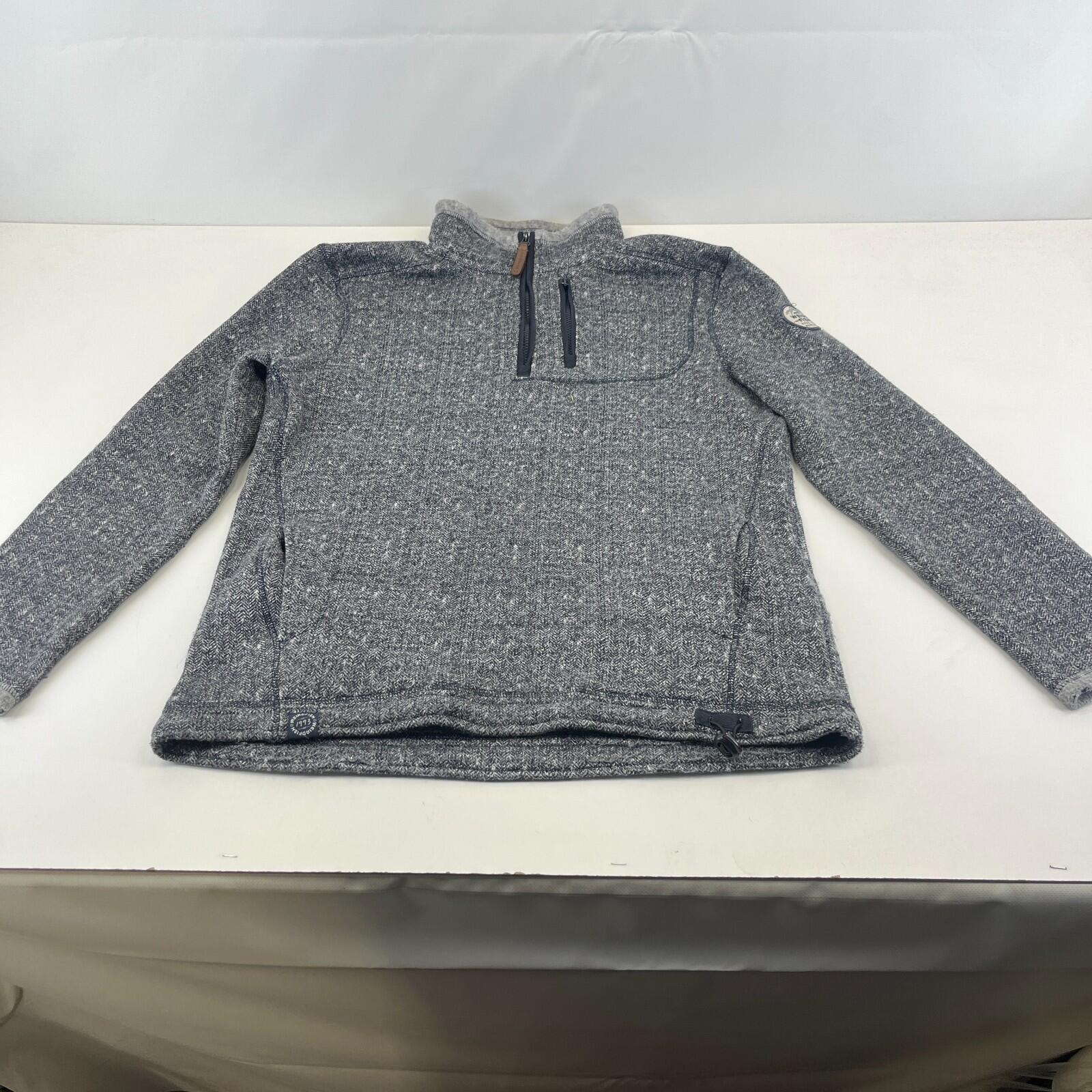 Weird Fish Men's Fleece Pullover size Large Grey 1/4 Zip Herringbone