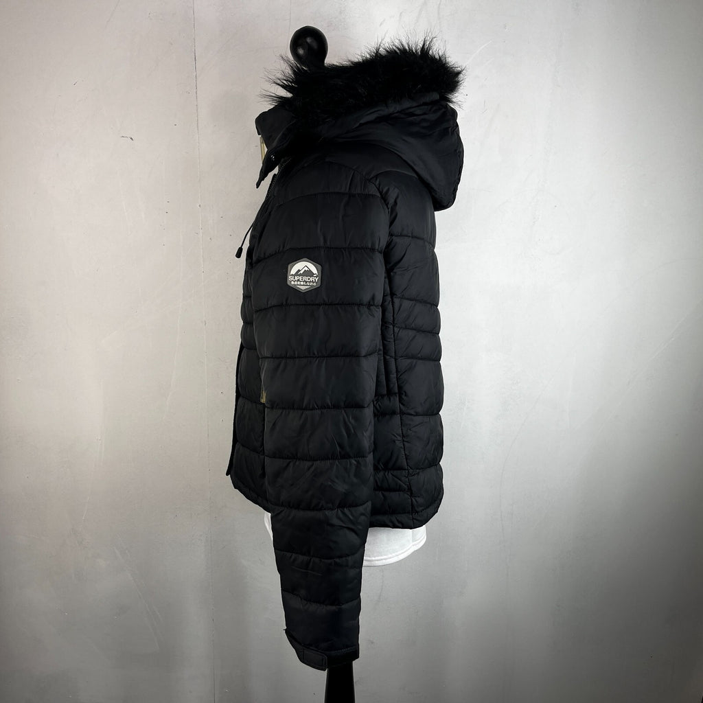 Superdry Original Fuji Puffer Jacket Women's Black Hooded UK size 18