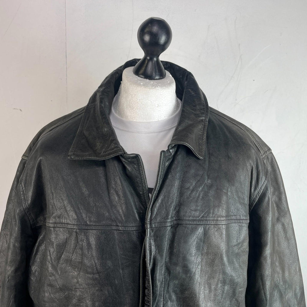 Redskins Vintage Distressed Look Black Leather Mid Length Jacket Men’s size 3XL