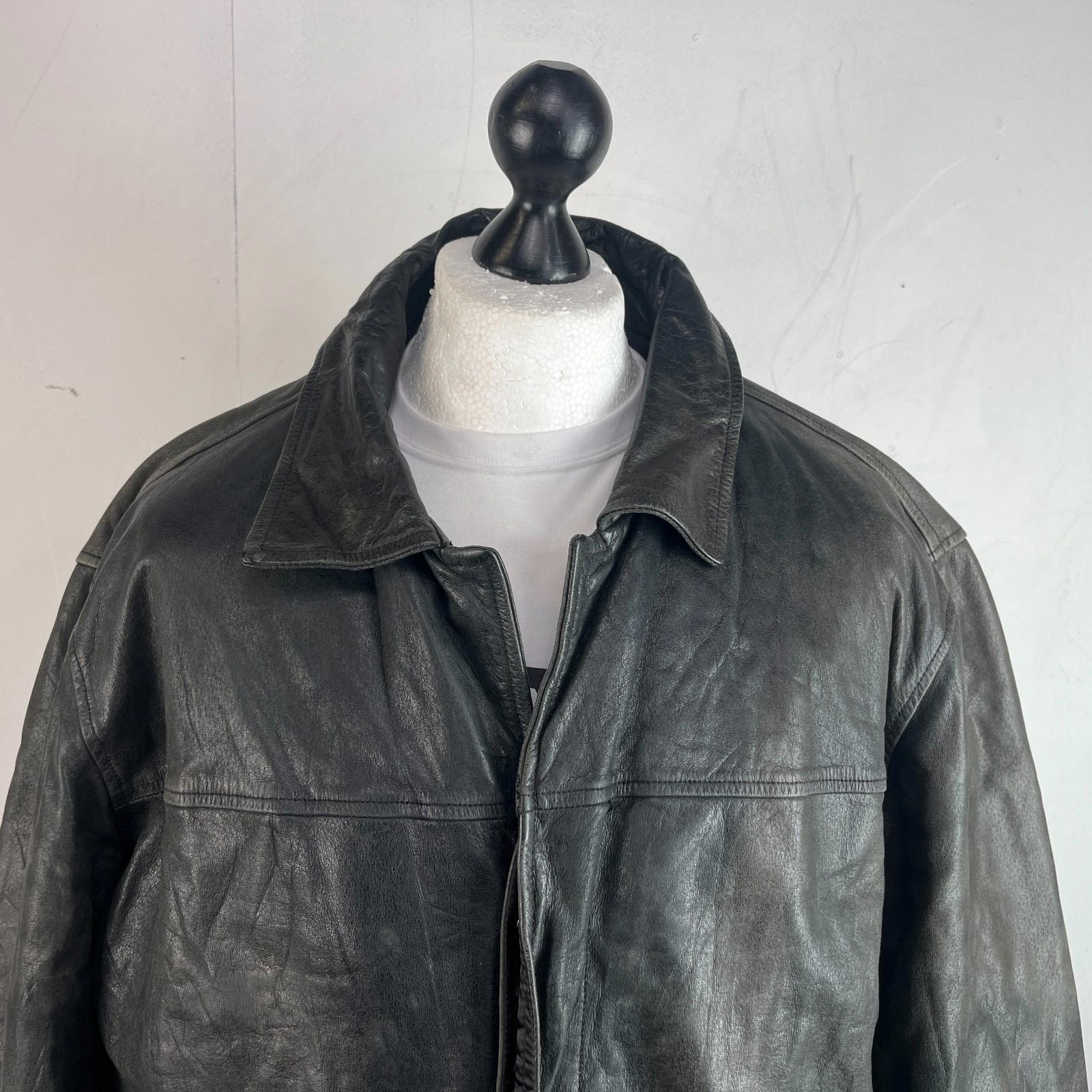 Redskins Vintage Distressed Look Black Leather Mid Length Jacket Men’s size 3XL