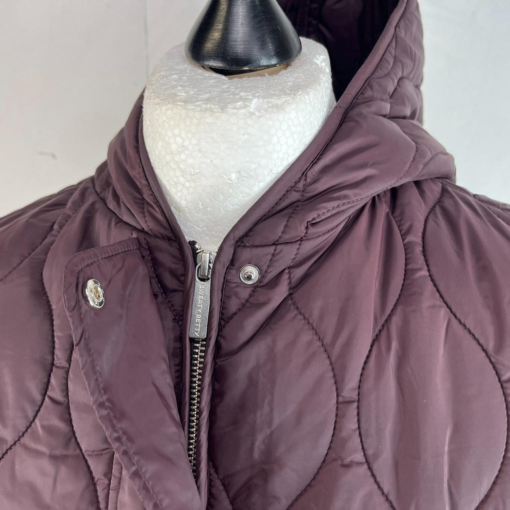 Sweaty Betty On The Move Longline Quilted Parka Coat in Sable Brown size M/12