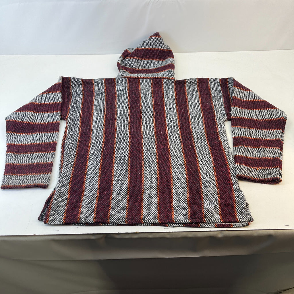 Genuine Mexican Baja Hoodie Pullover Hippie Festival Red/Grey UK size Large