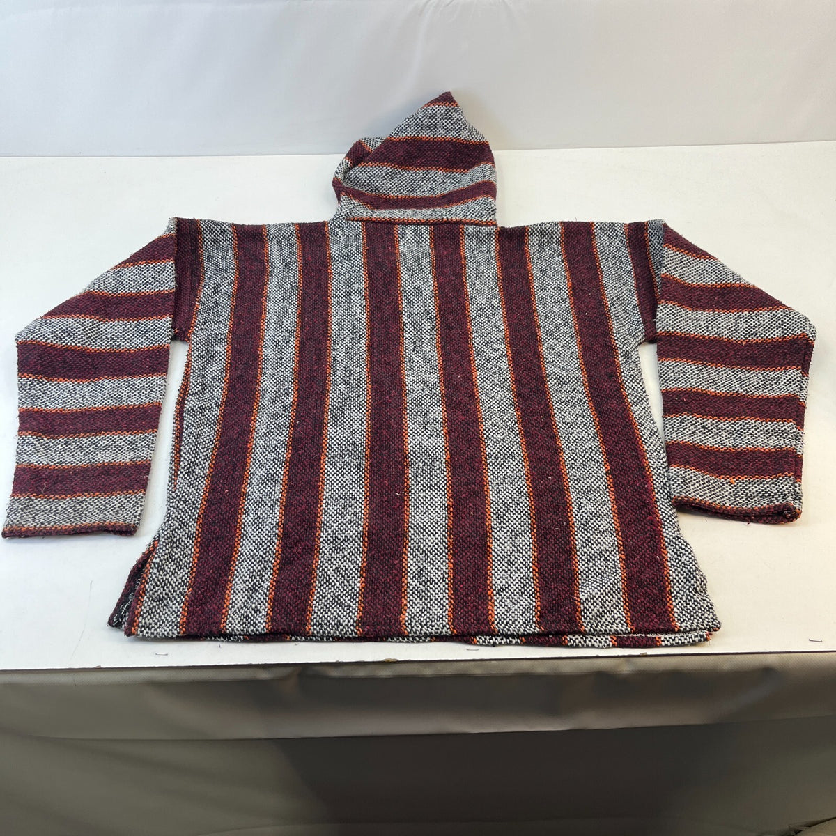 Genuine Mexican Baja Hoodie Pullover Hippie Festival Red/Grey UK size Large