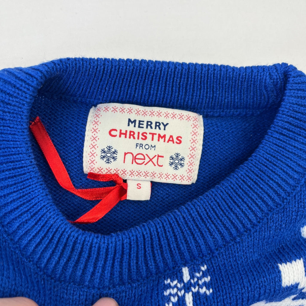 Next Snowman on a Snowboard Christmas Jumper size Small Unisex - Blue/White
