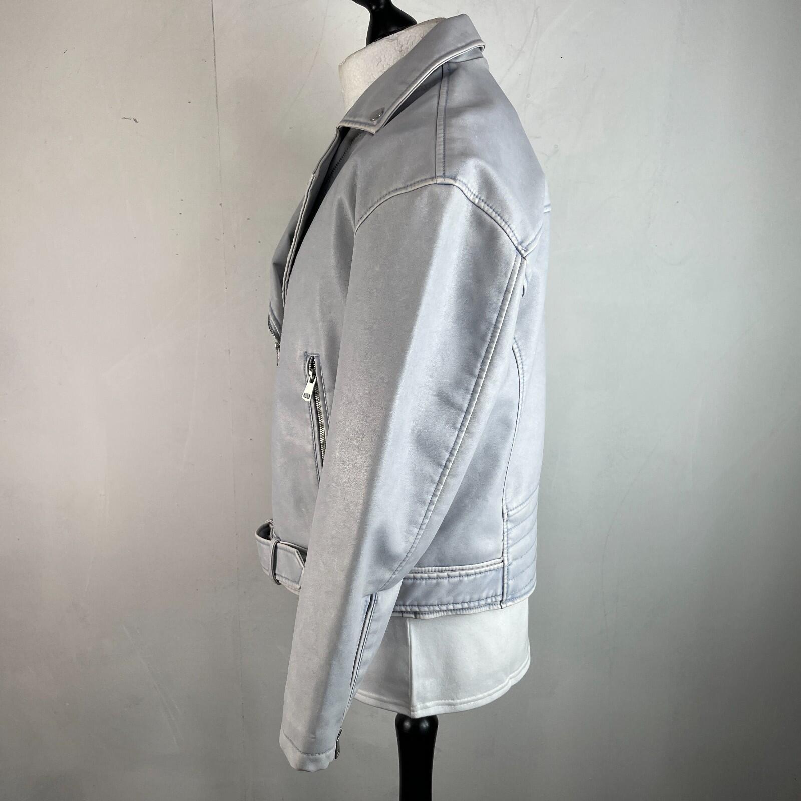 Rita Ora Light Grey Faux Leather Biker Jacket with Belt size 10/12