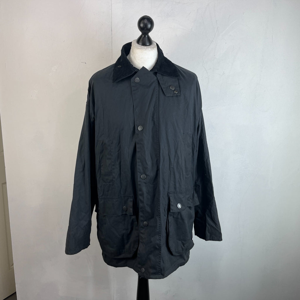 Mc Orvis Wax Jacket Mens size L Black Waxed Coat Made in the UK