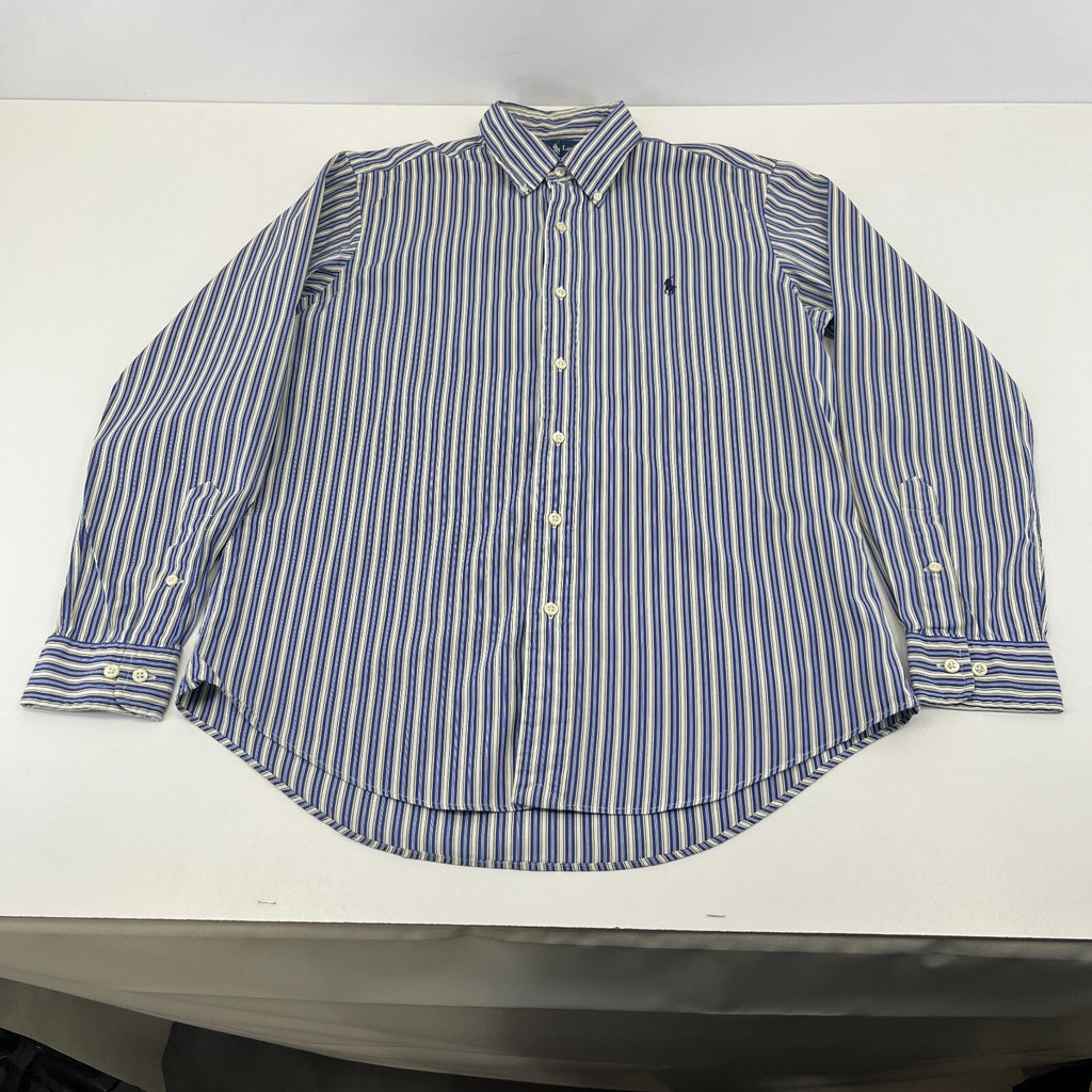 Ralph Lauren Shirt Mens 15 1/2 M Blue Pinstriped Cotton Button Up RL Pony