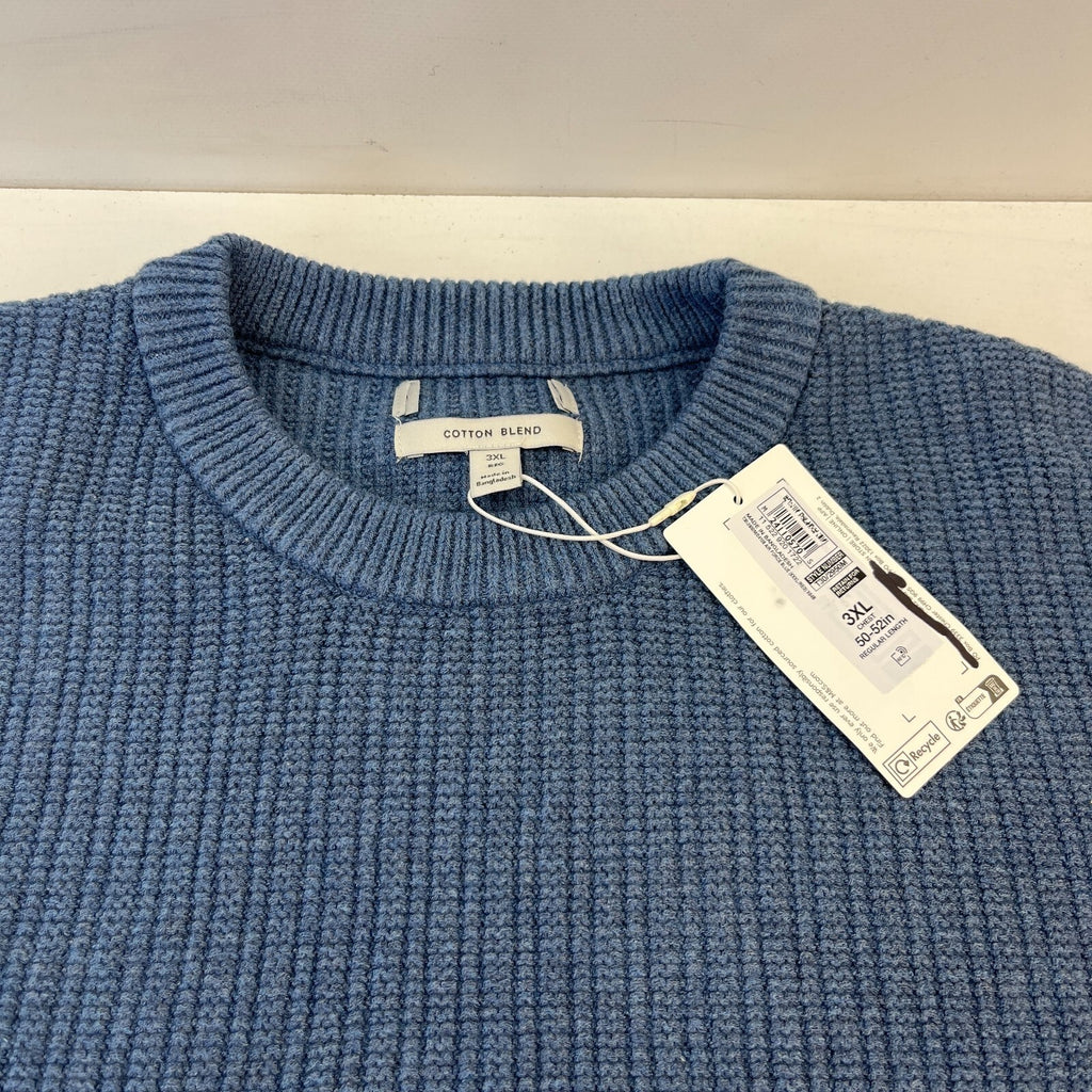 M&S Men's Cotton Blend Cable Knit Crew Neck Jumper Air Force Blue size 3XL New