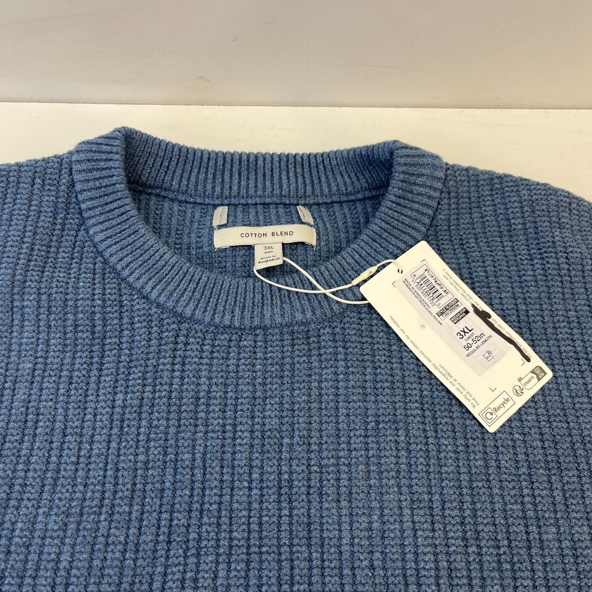 M&S Men's Cotton Blend Cable Knit Crew Neck Jumper Air Force Blue size 3XL New