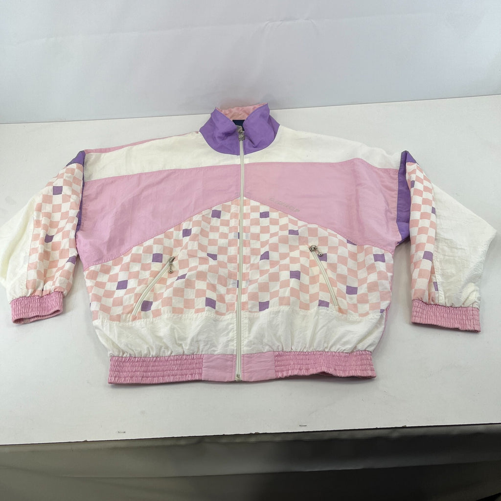 Vintage 80s 90s Golden Cup Shell Suit Track Jacket Pink Colour Block size L