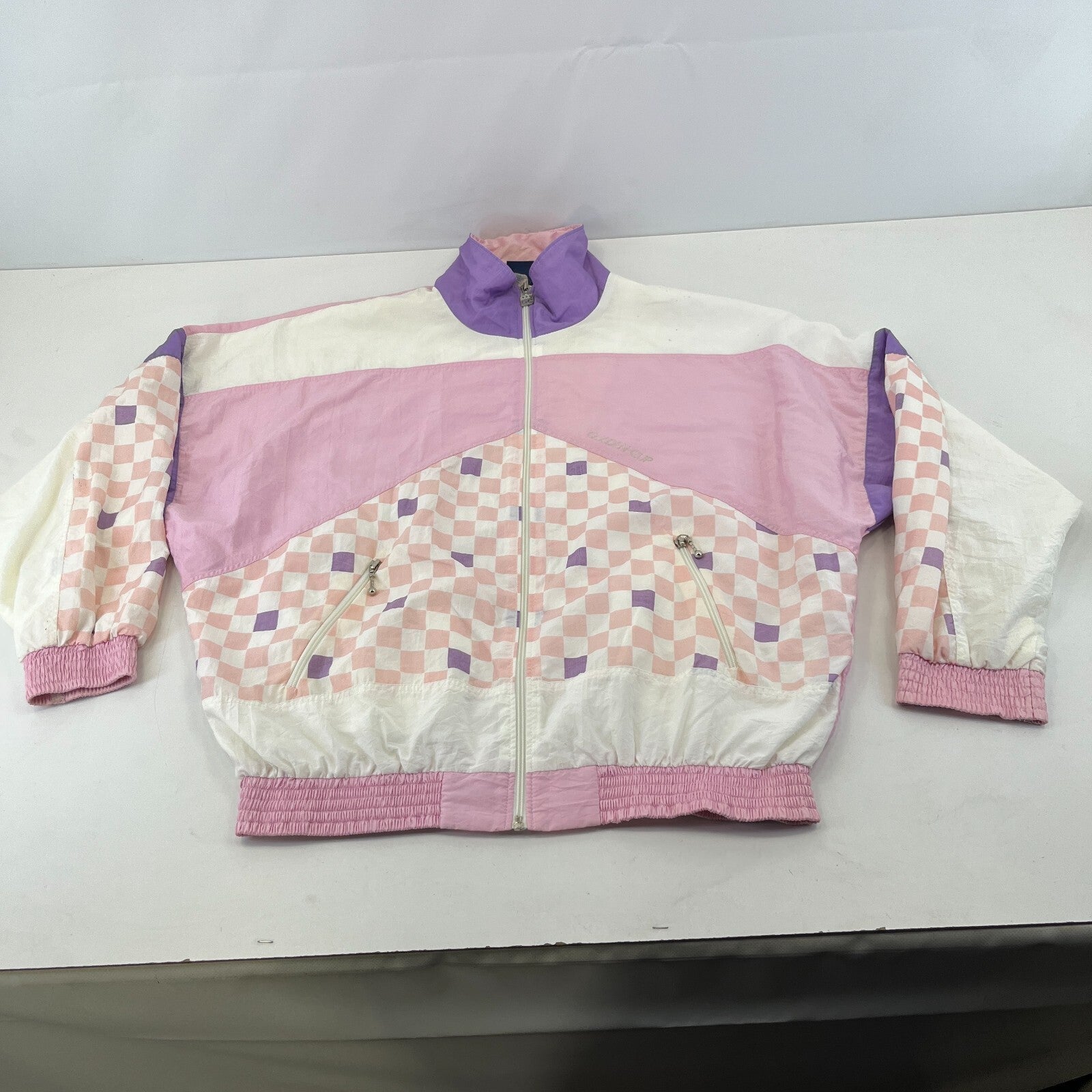 Vintage 80s 90s Golden Cup Shell Suit Track Jacket Pink Colour Block size L