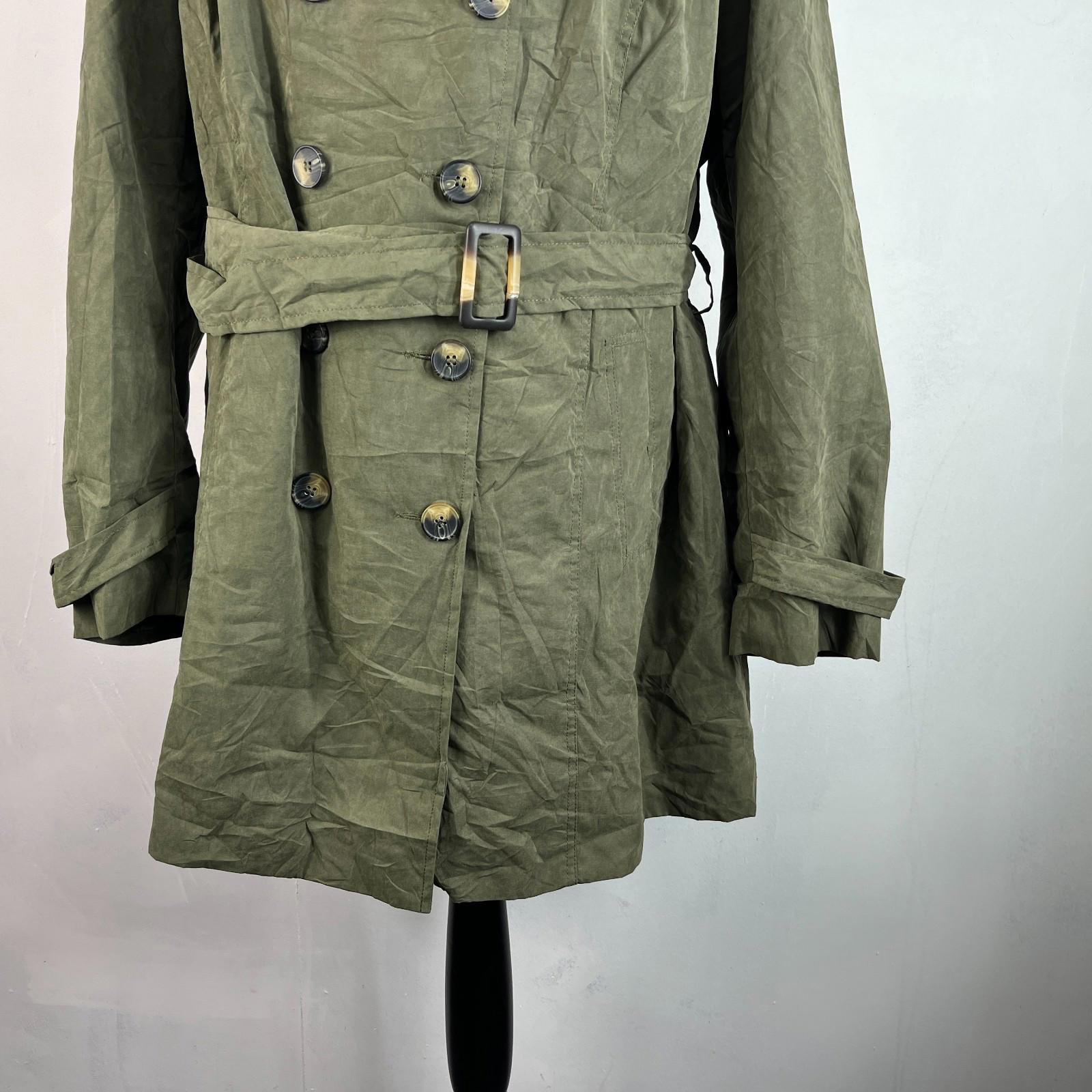 Sears Vtg Distressed Look Military Trench Coat Olive Green Belted - Women's 3XL