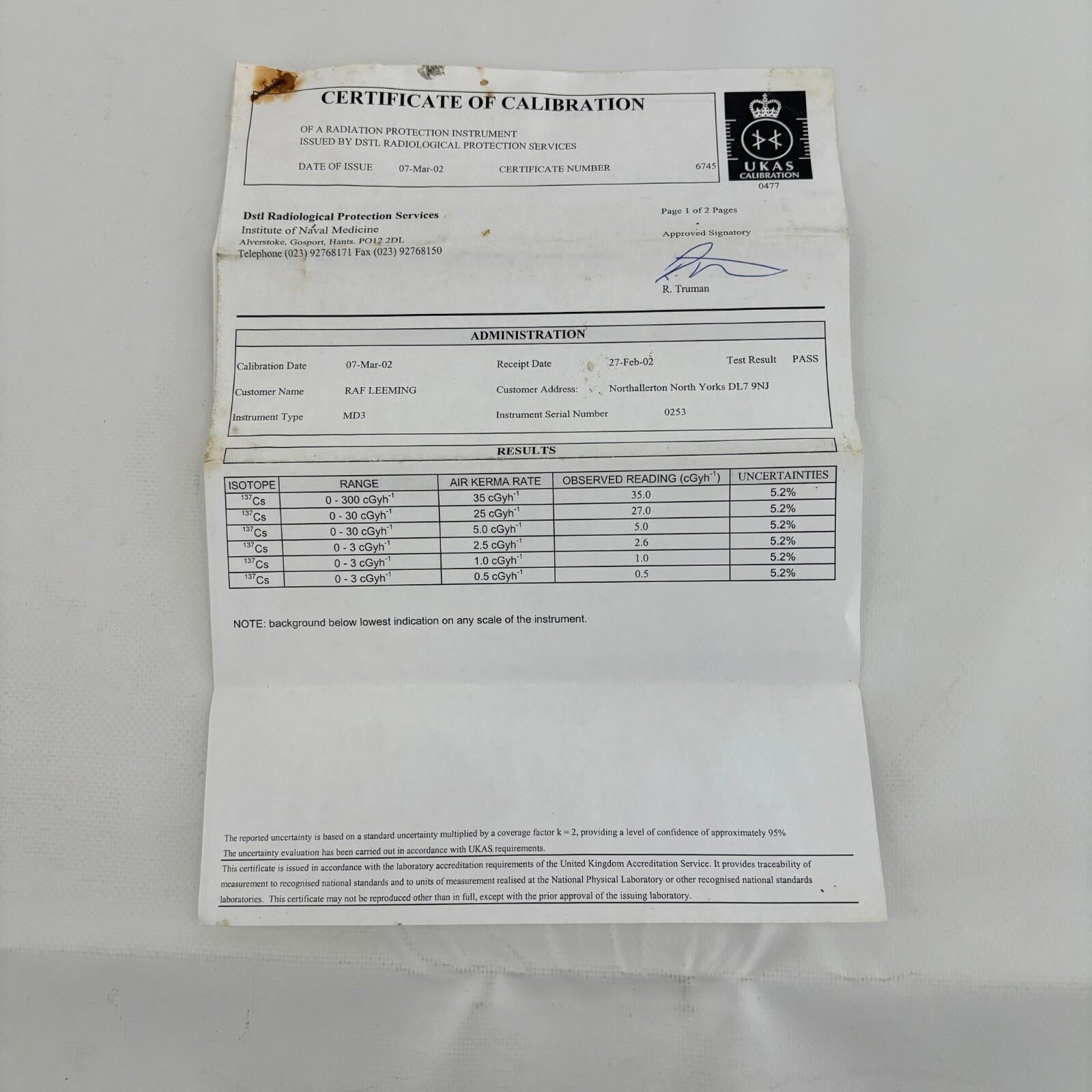 Radiac MD3 Survey Meter Doserate RAF Geiger Counter NBC CBRN - Battery Test OK