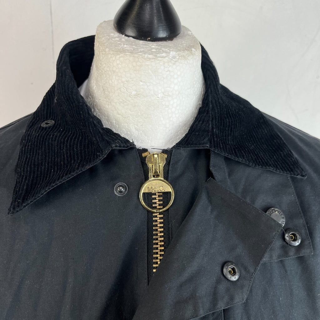 Mc Orvis Wax Jacket Mens size L Black Waxed Coat Made in the UK