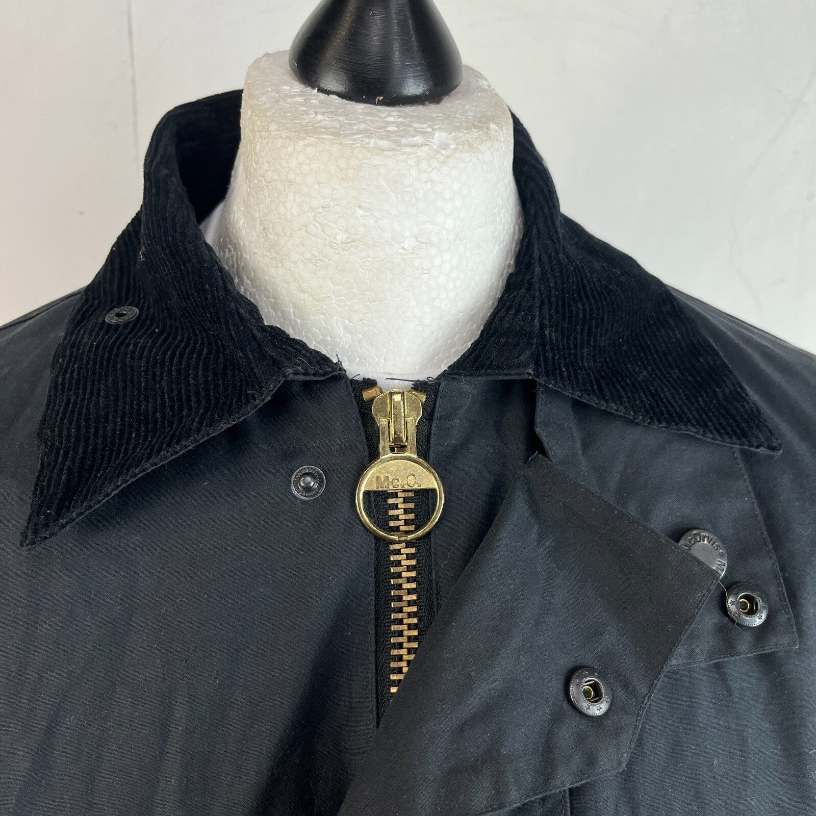 Mc Orvis Wax Jacket Mens size L Black Waxed Coat Made in the UK
