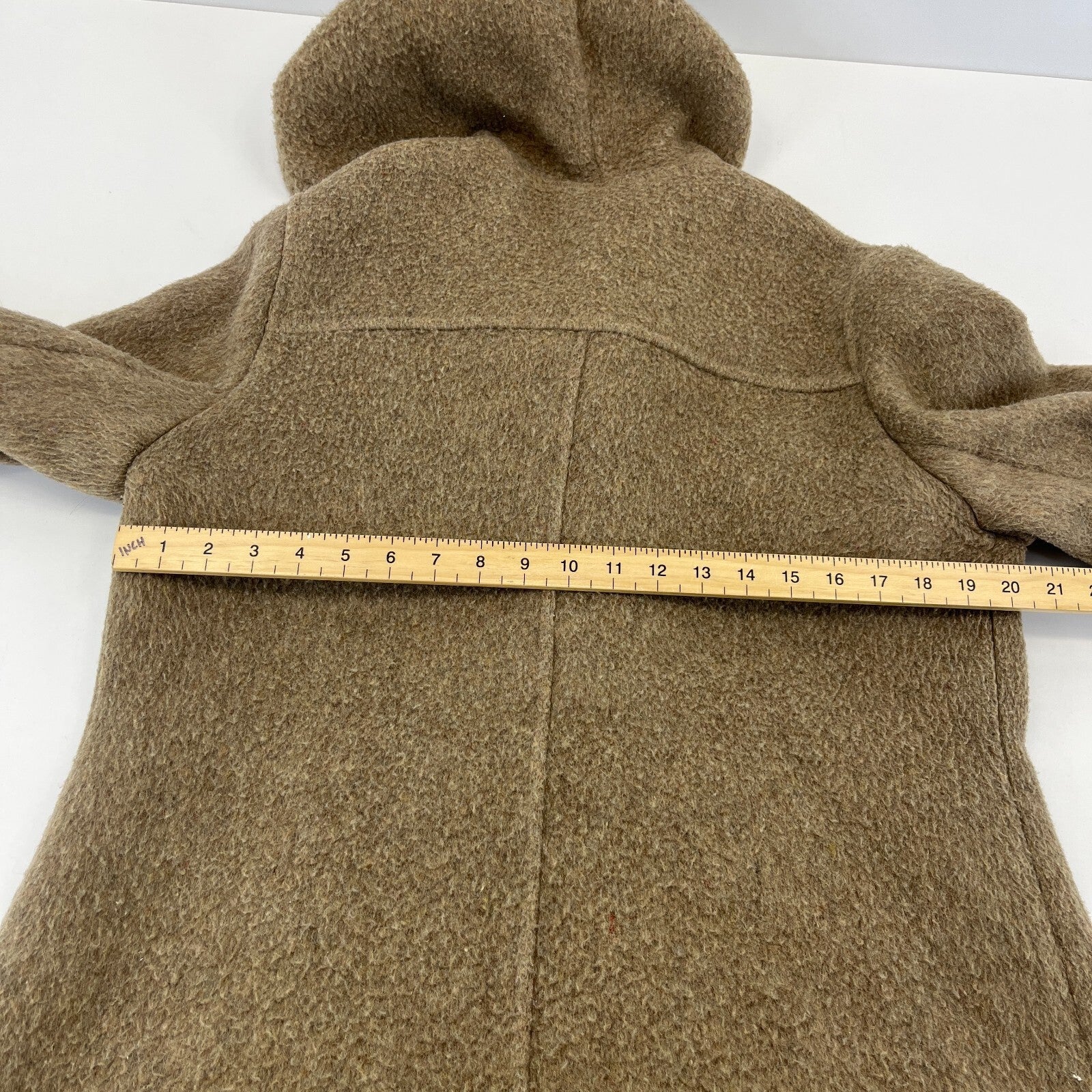 Vintage Women’s Camel Beige Hooded Duffle Coat with Tooth Toggles UK size 16