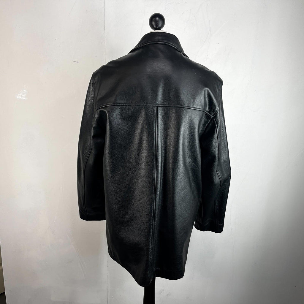 Men's Retro 100% Leather Jacket from George in Black Quilted Lined Coat