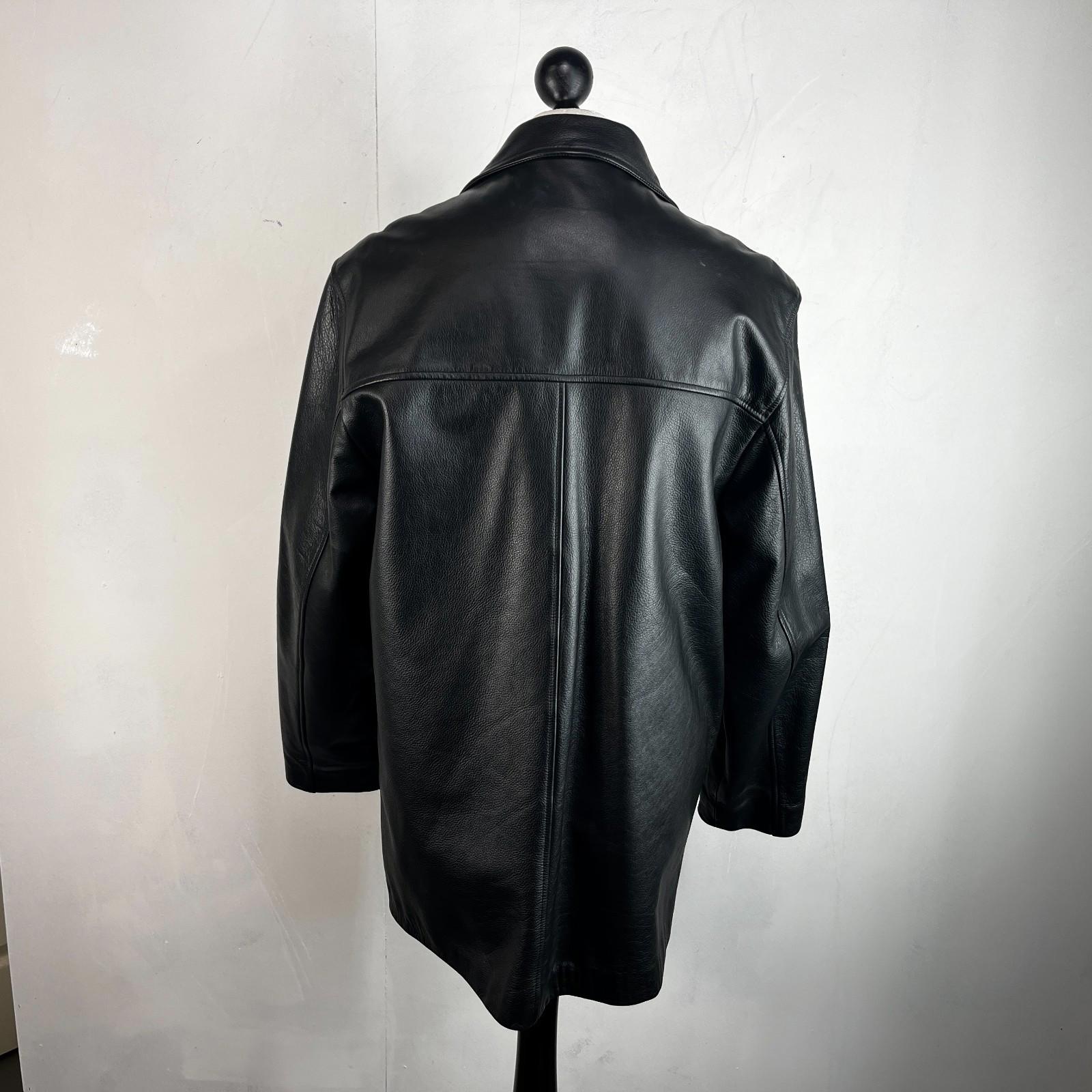 Men's Retro 100% Leather Jacket from George in Black Quilted Lined Coat