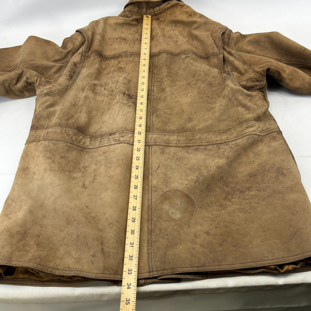 Lakeland Men’s Leather Jacket Long Distressed Look Tan Brown UK size 46