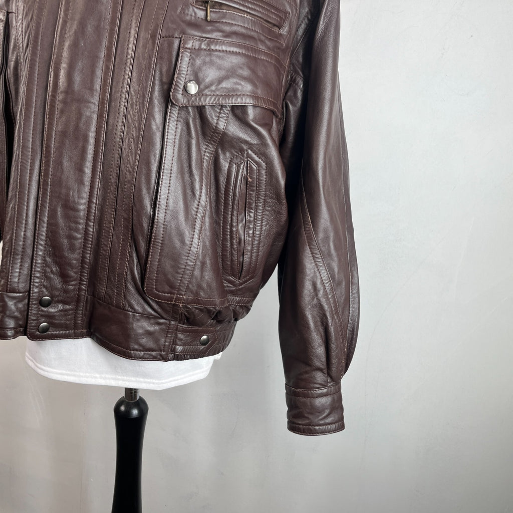 Mens Vintage Burton Brown Leather Bomber Jacket size Large