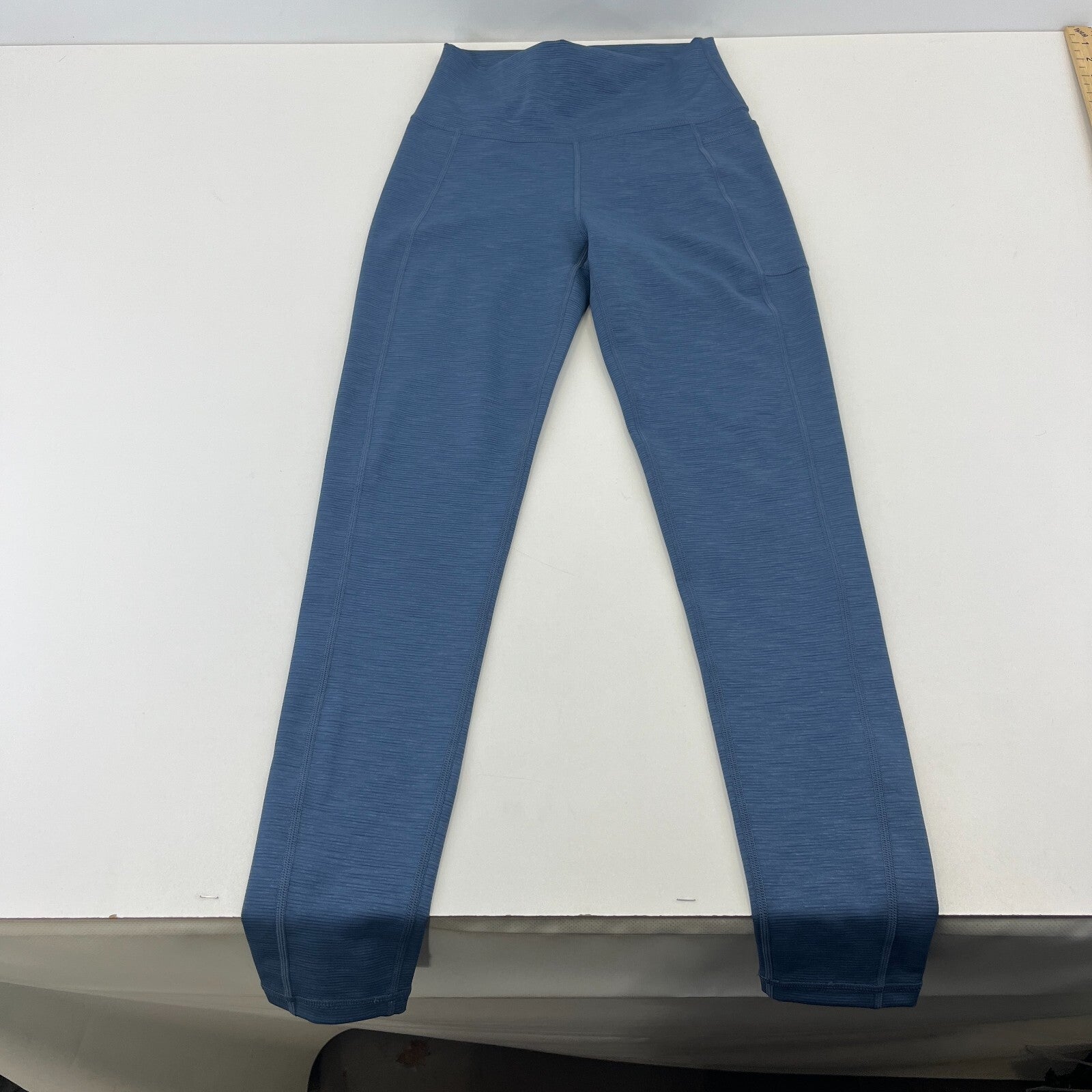 Sweaty Betty Super Sculpt Full Yoga Leggings Blue Micro Cord Print + Pocket UK S