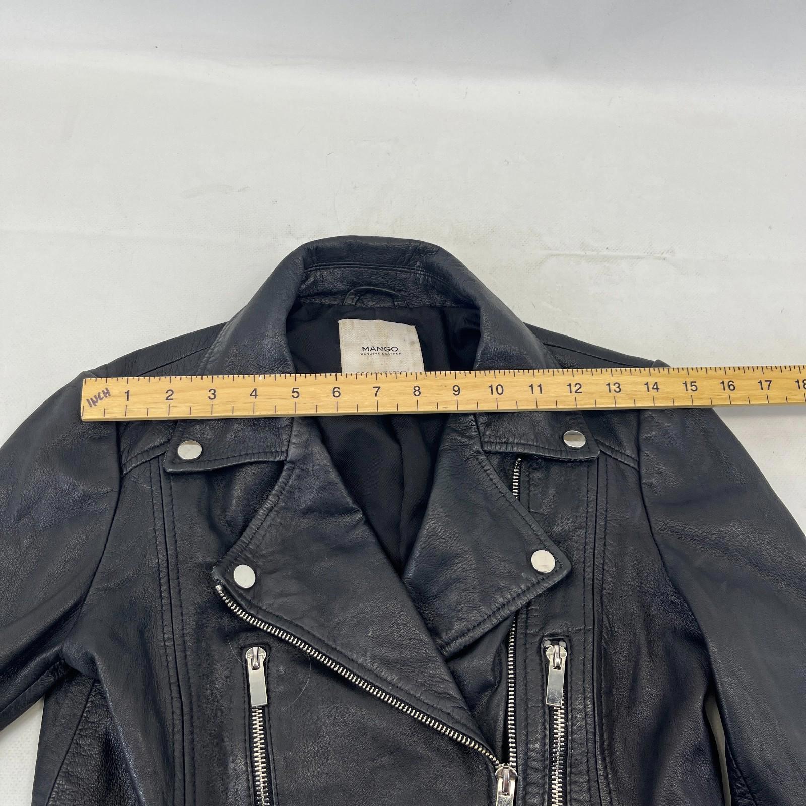 Mango Women's Genuine Soft Leather Biker Jacket in Black size Small