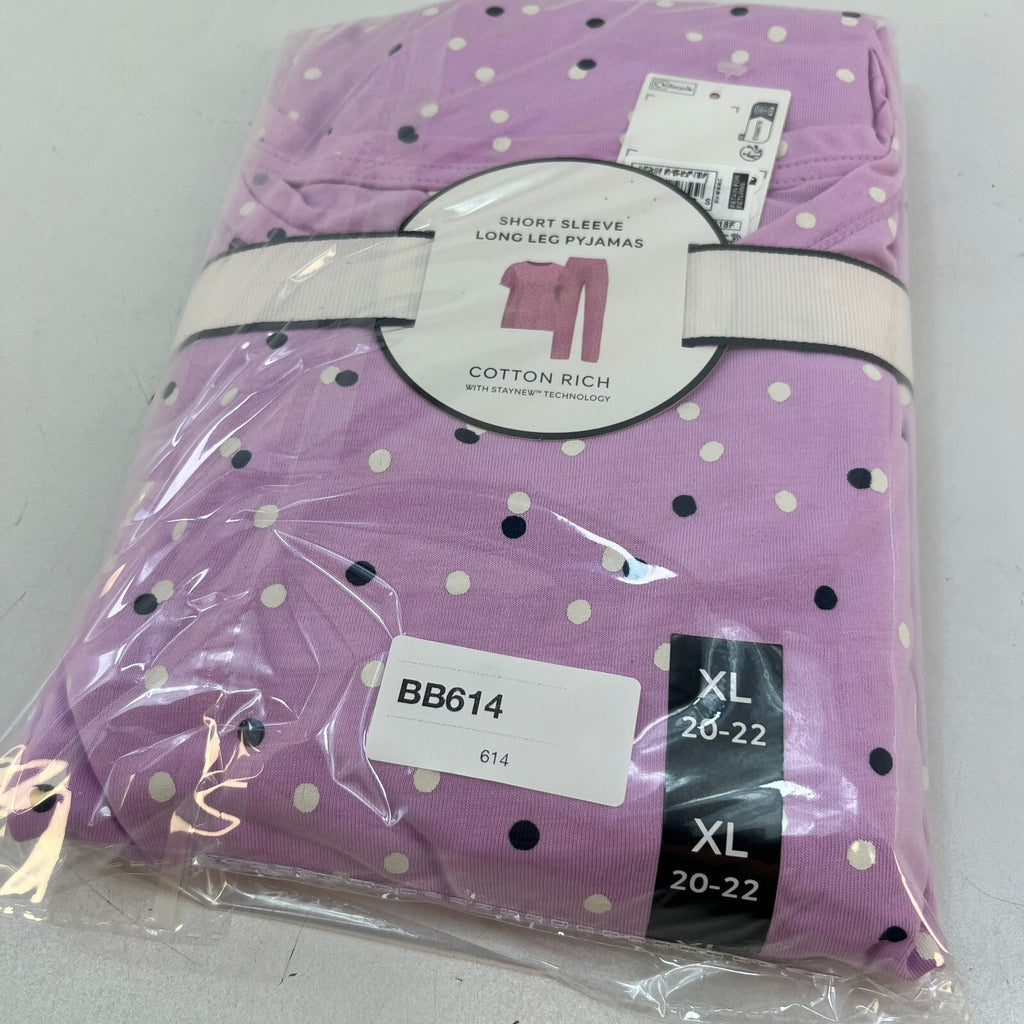 M&S Ladies Pyjama Set UK XL 20-22 Cool Pink with Spots Long Leg Short Sleeve New