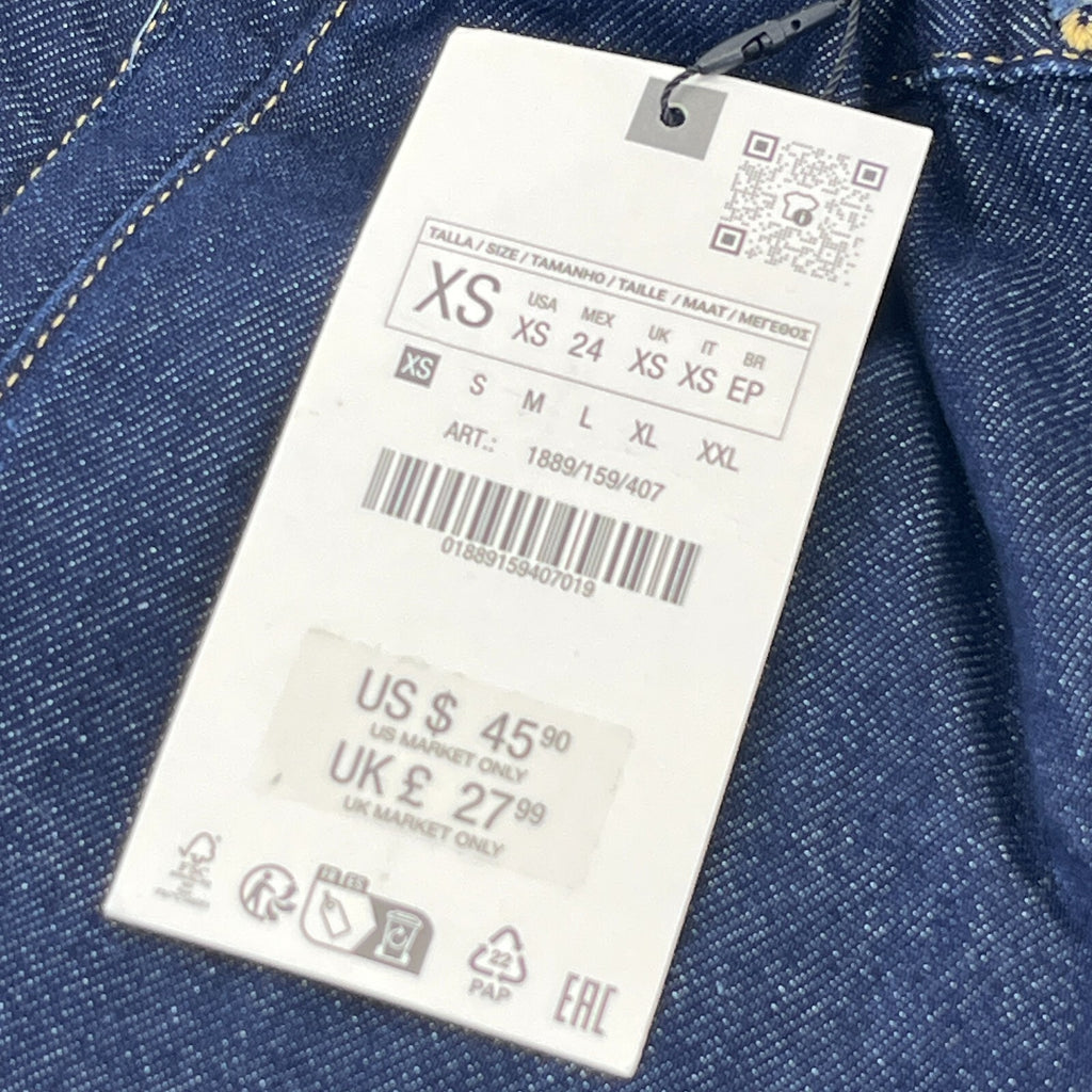 Zara Wide Leg Flared Denim Jeans Dark Blue Elasticated Tie Waist - size XS