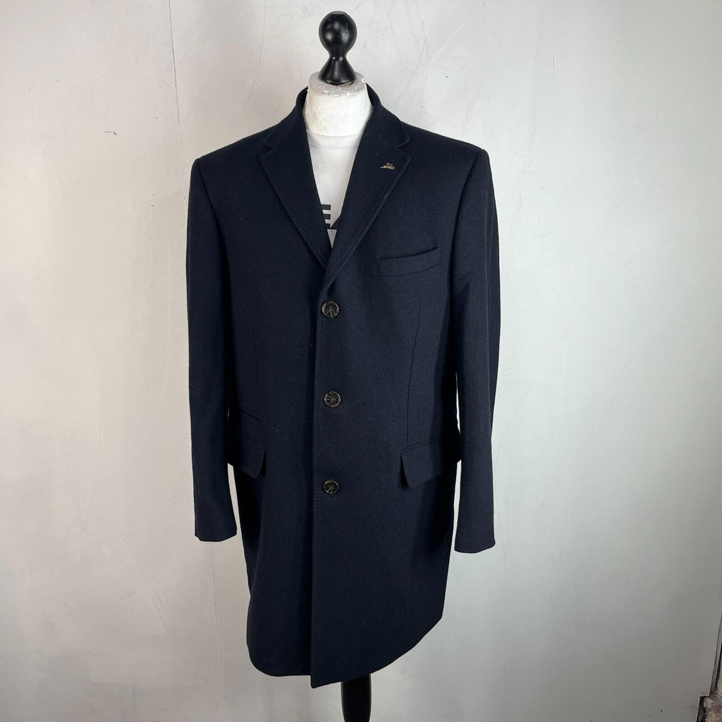 Harry Brown Men's Black Wool Blend Mid-Length Overcoat size XL Slim Fit