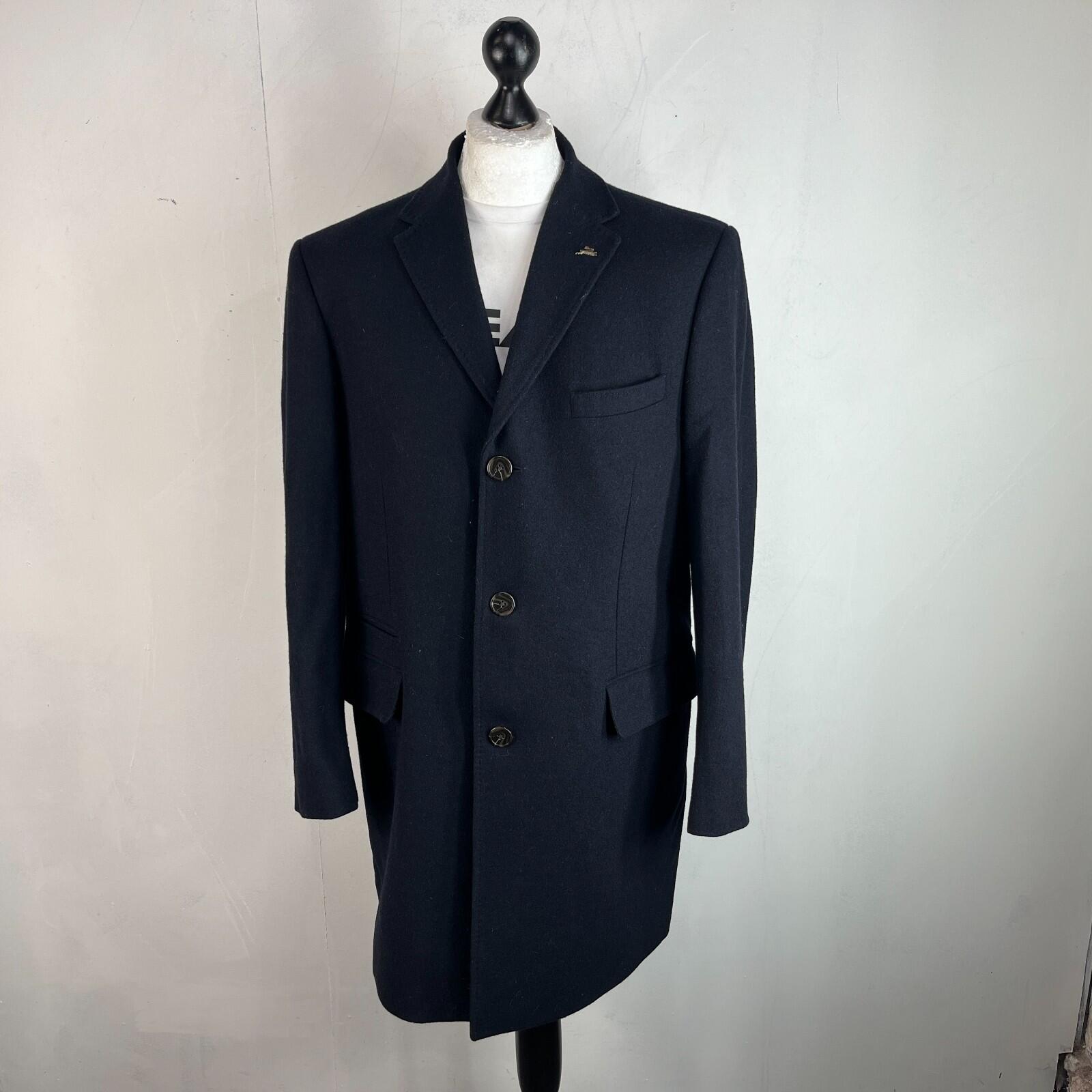 Harry Brown Men's Black Wool Blend Mid-Length Overcoat size XL Slim Fit