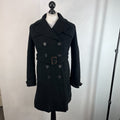 J. Crew Italian Wool Black Pea Coat Jacket Double Breasted + Belt Women’s UK 8