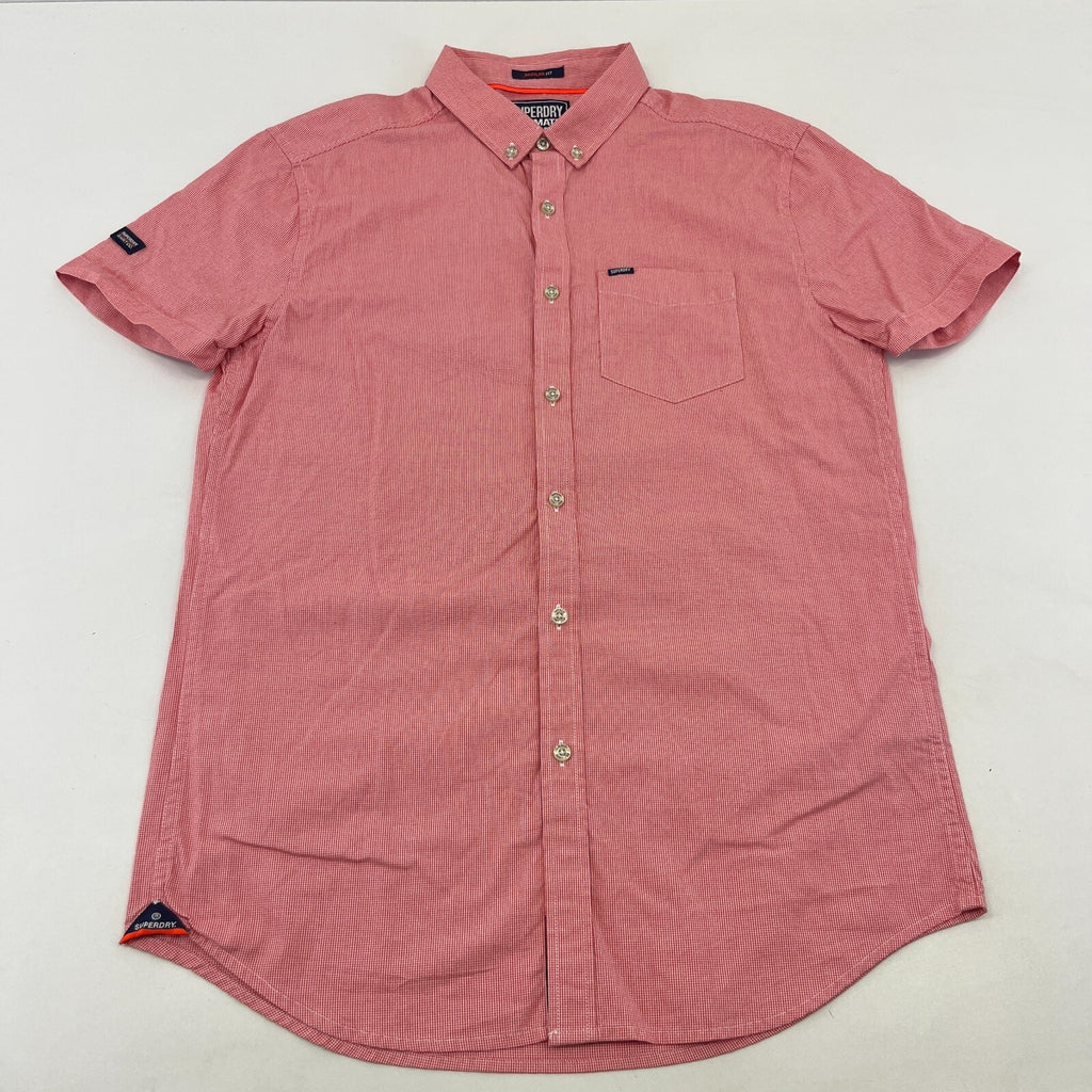 SuperDry Ultimate Oxford Shirt in Red Micro Houndstooth Short Sleeve size Small