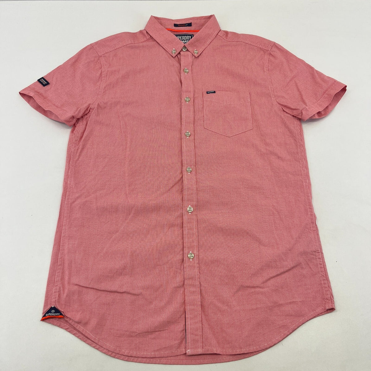 SuperDry Ultimate Oxford Shirt in Red Micro Houndstooth Short Sleeve size Small