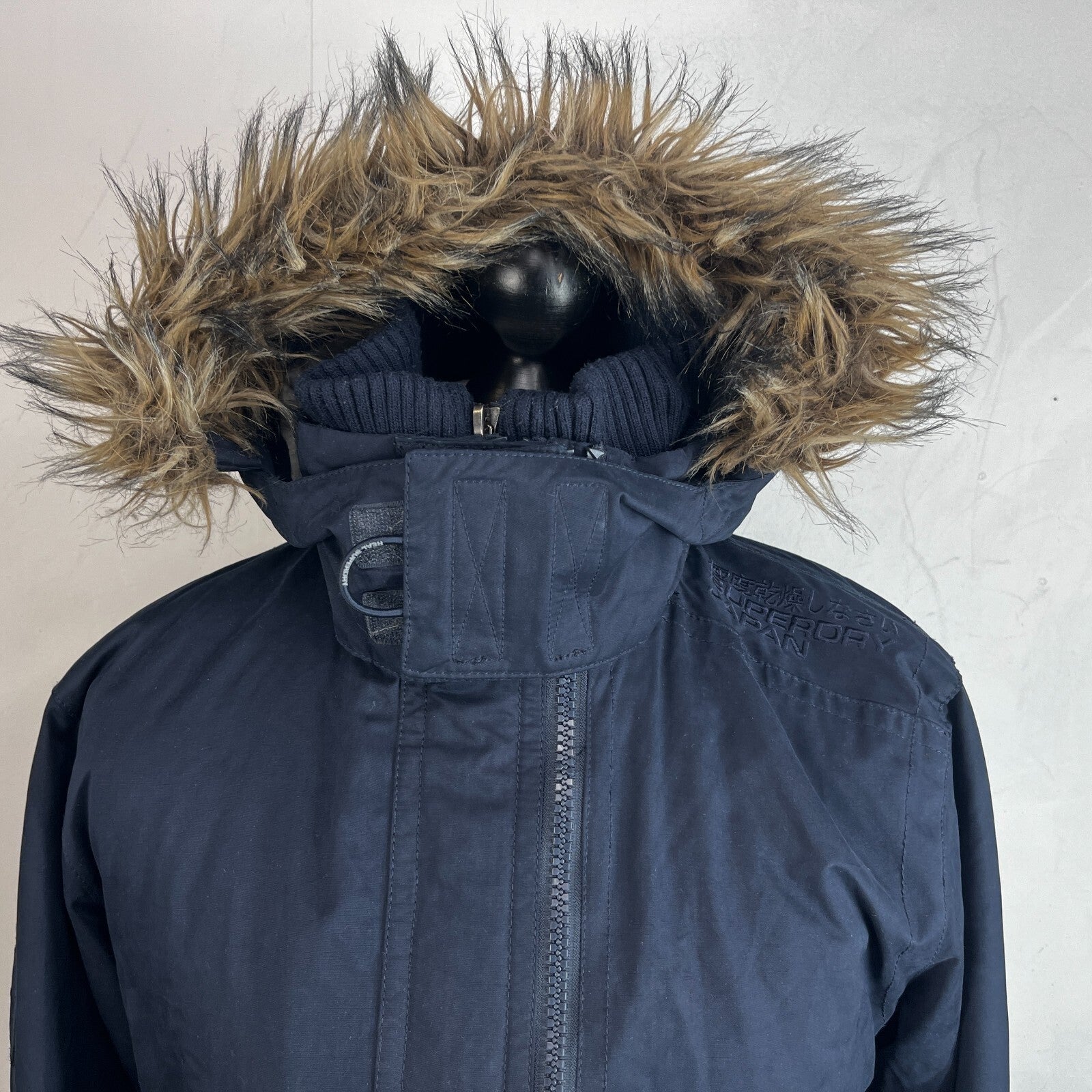 SuperDry Mens Windbomber Bomber Jacket size Large Hooded in Navy Blue Microfibre