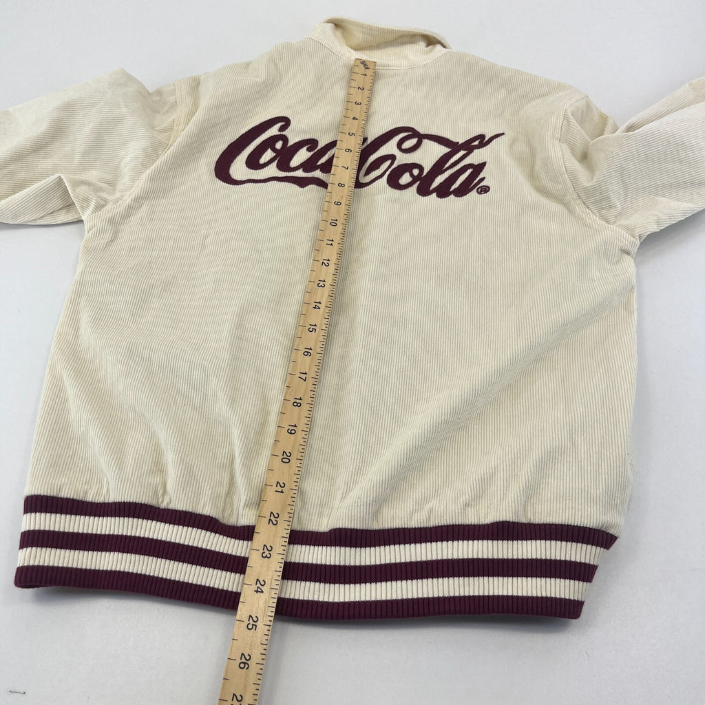 Rare Alma de Ace Coca Cola Micro Cord Varsity Jacket size Small in Cream