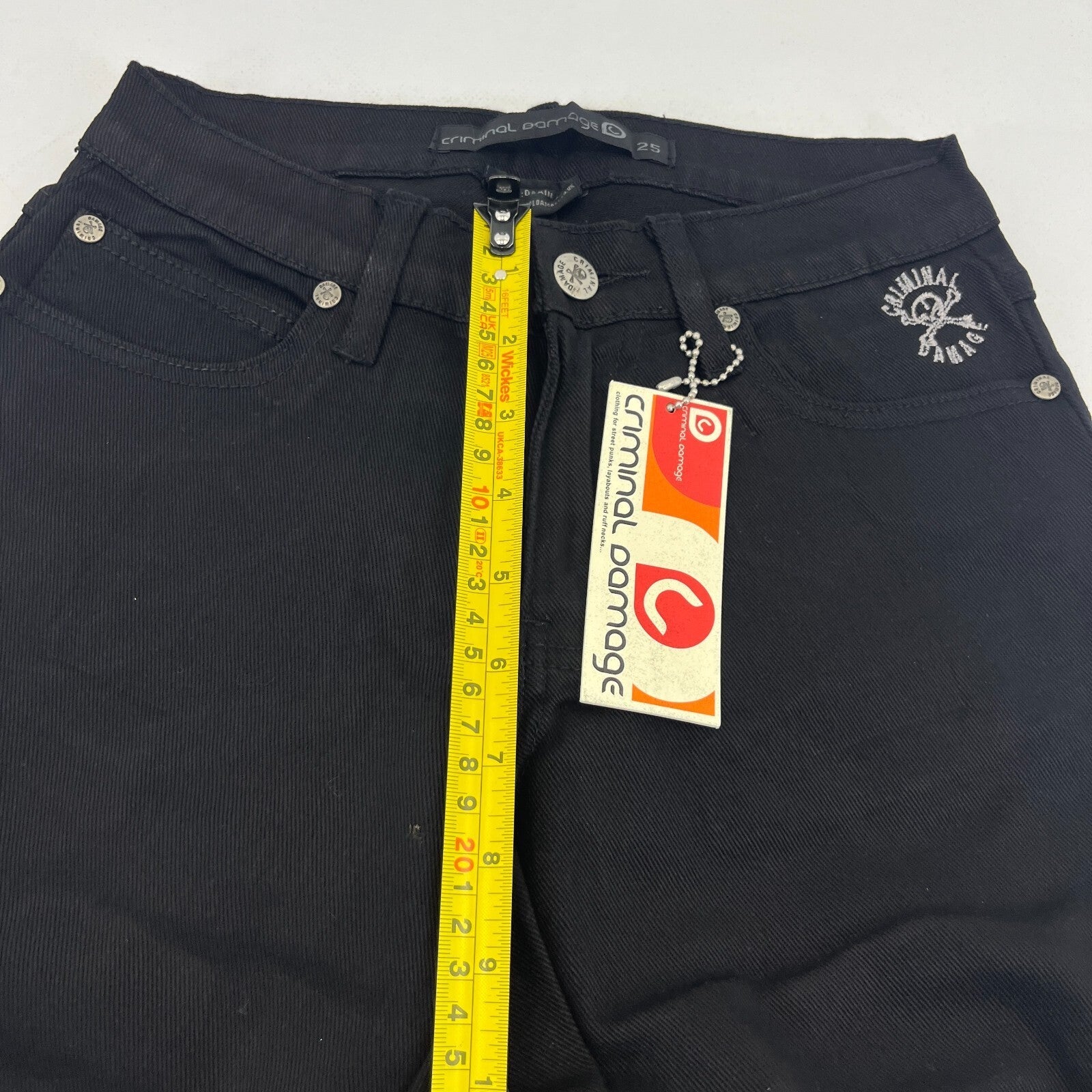 Criminal Damage Drainpipe Jeans Black W25 Skinny Fit Y2K Denim NWT Streetwear