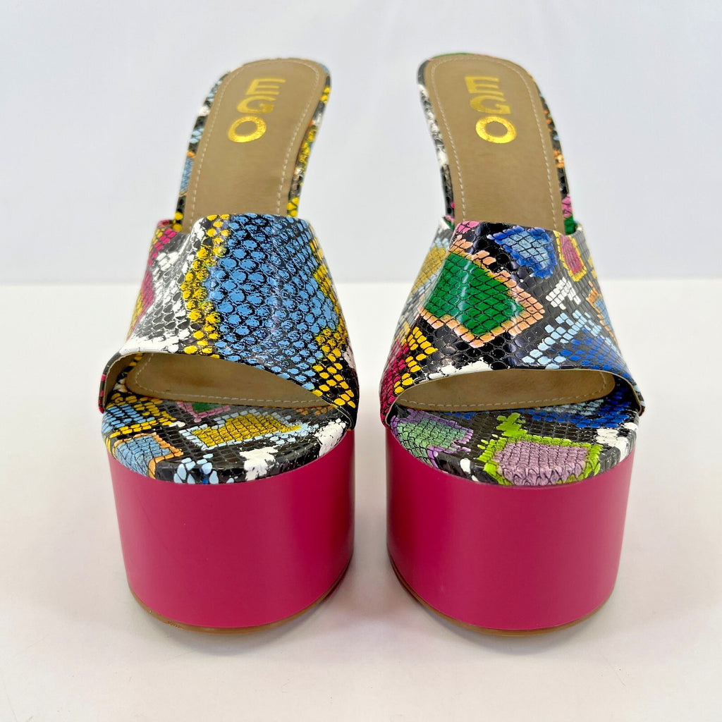 Ego Psychedelic Faux Snakeskin Platform High Heel Shoes Open Toe 60s Disco UK 3