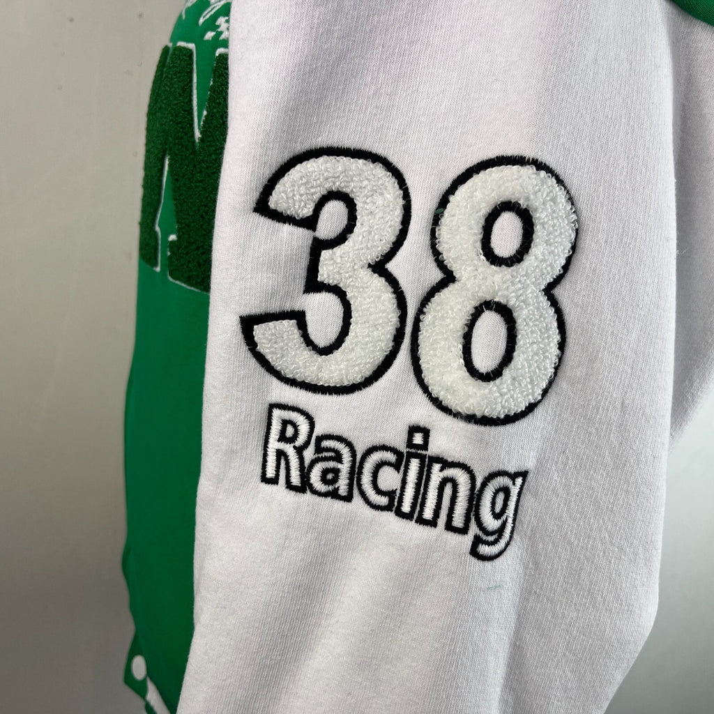 Rocqer-X Women's Green & White Embroidered Varsity Jacket size 2XL
